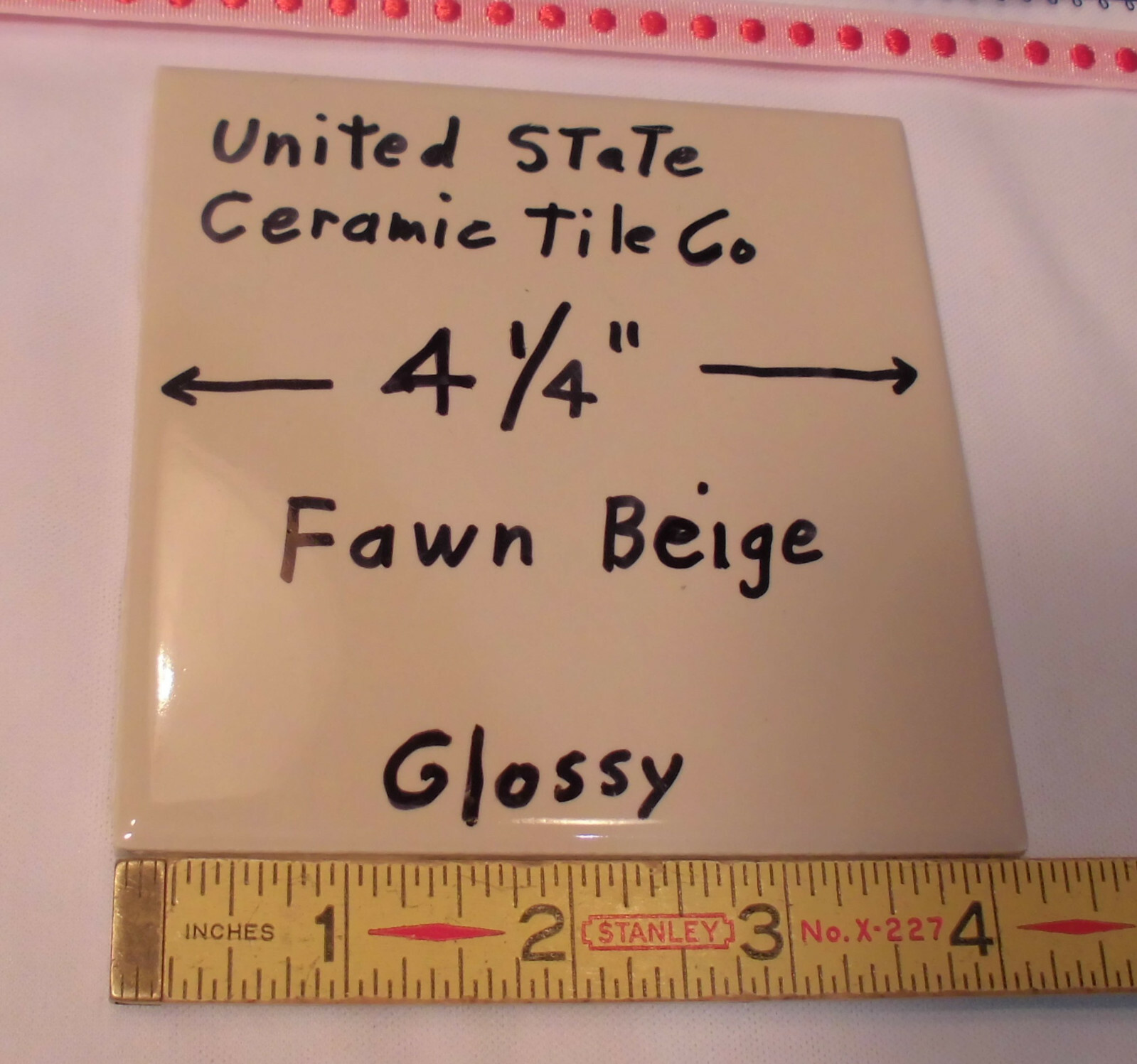 1 pc. Glossy Ceramic Tiles…Fawn Beige…4-1/4″ From the 1990’s Made U.S.A.