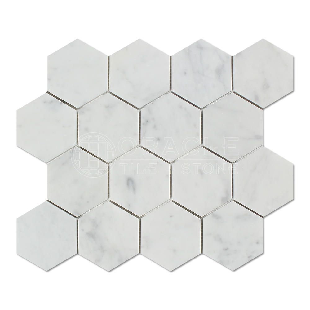 Carrara White Italian (Bianco Carrara) Marble 3 inch Hexagon Mosaic Tile