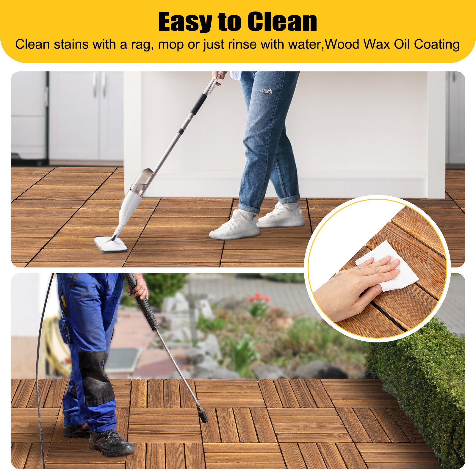 36Pcs Hardwood Interlocking Patio Deck Tiles Wood Flooring DIY Outdoor 12”x12”