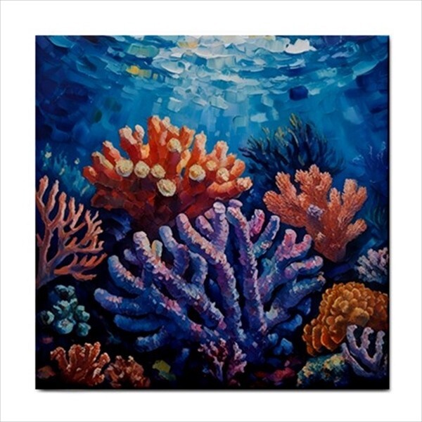 Coral Reef Ceramic Tile Set of 6 Ocean Sea Art Backsplash Tiles 4.25 Inches