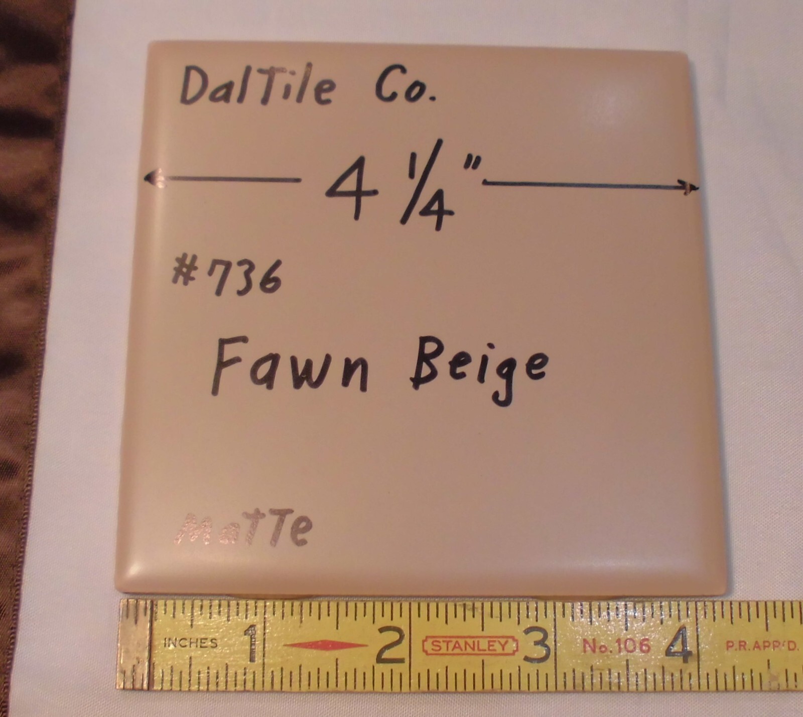 1 pc. Fawn Beige: Matte Ceramic Tile by Daltile #736: 4-1/4″ New Old Stock