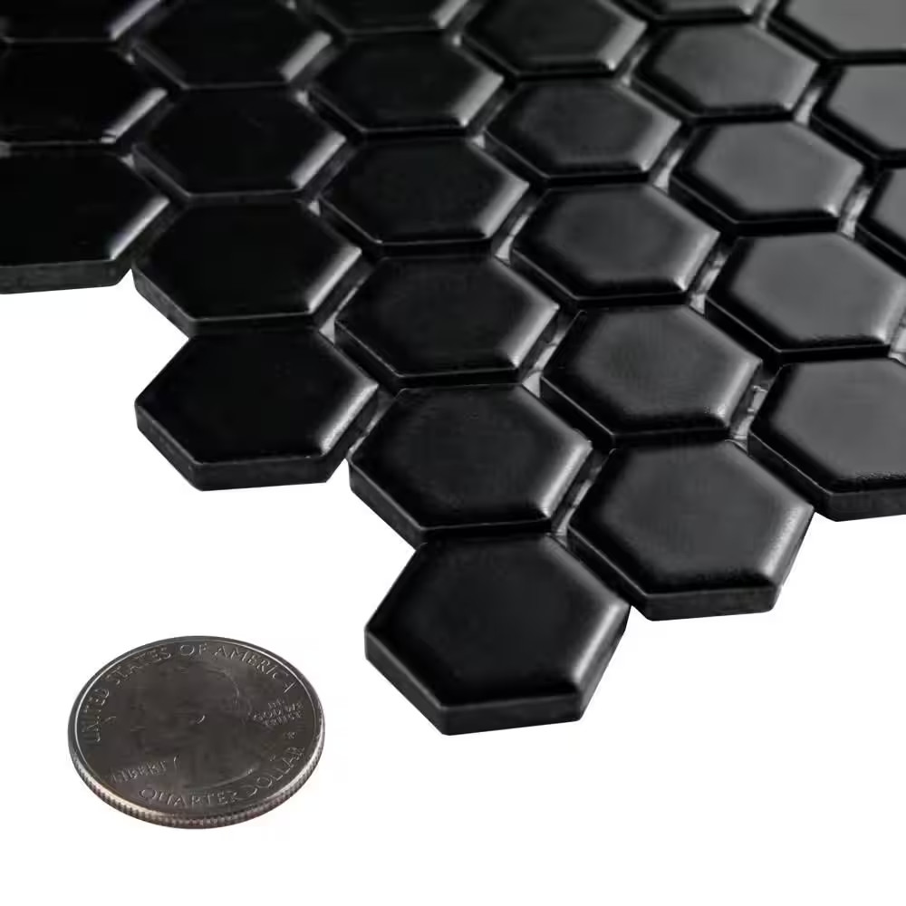 Metro 1 In. Hex Matte Black 10-1/4 In. X 11-7/8 In. Porcelain Mosaic Tile (8.6 S
