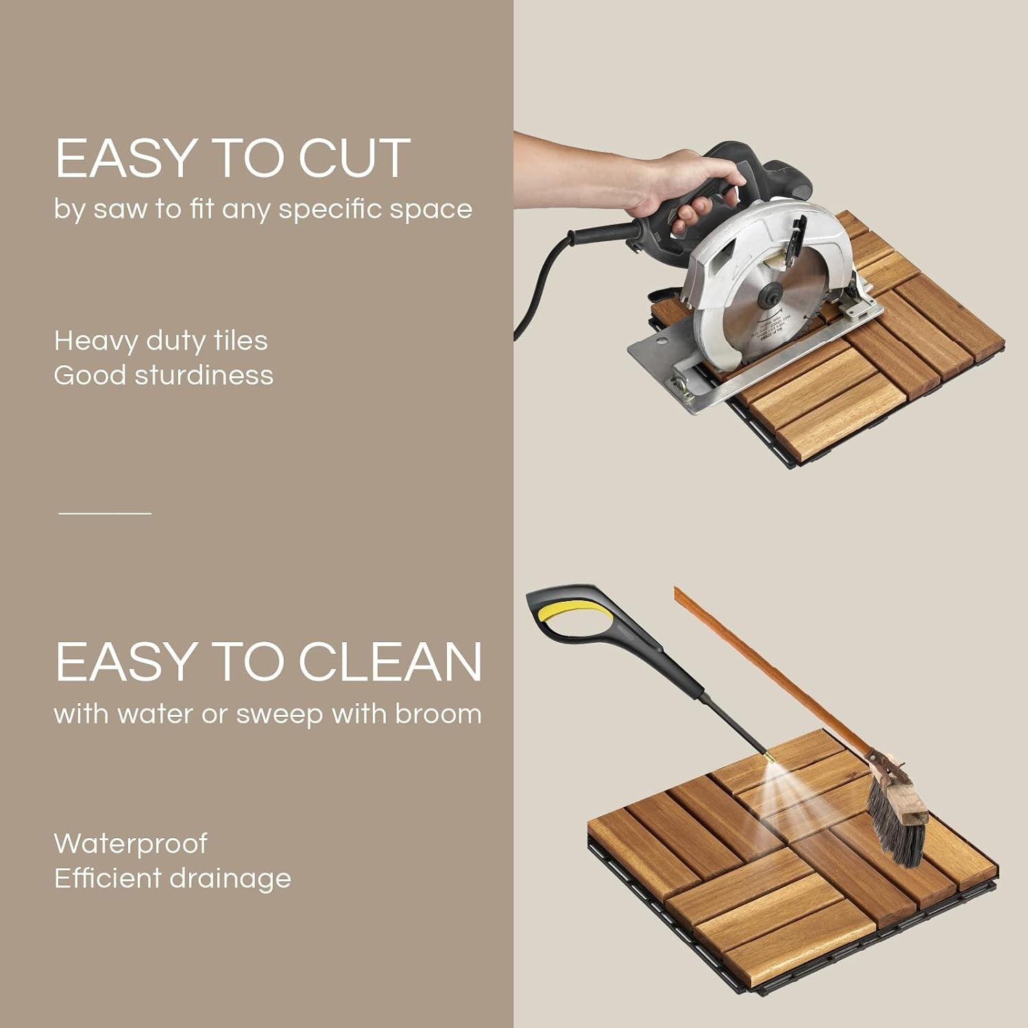 Crossed Pattern Interlocking Deck Tiles – 12”x12” Waterproof Acacia Wood Set