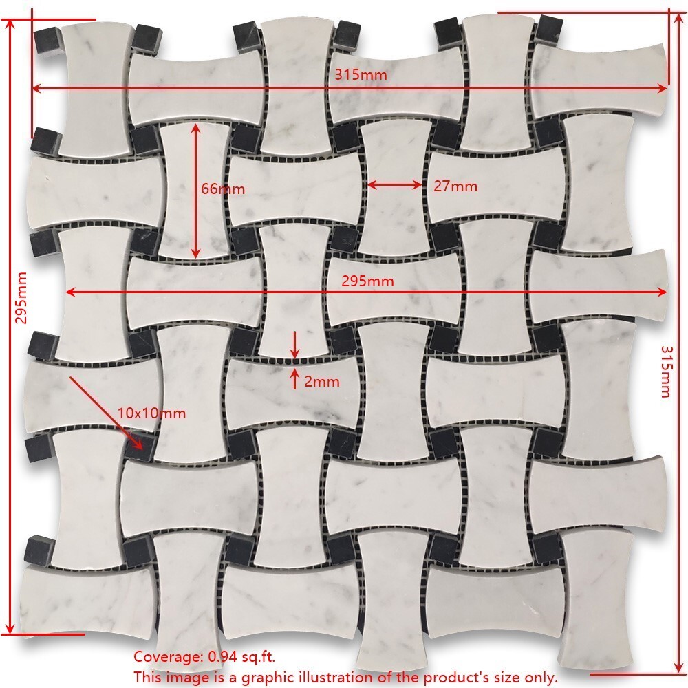 C67L1XP Carrara Venato Marble Big DogBone Basketweave Mosaic Tile Polished