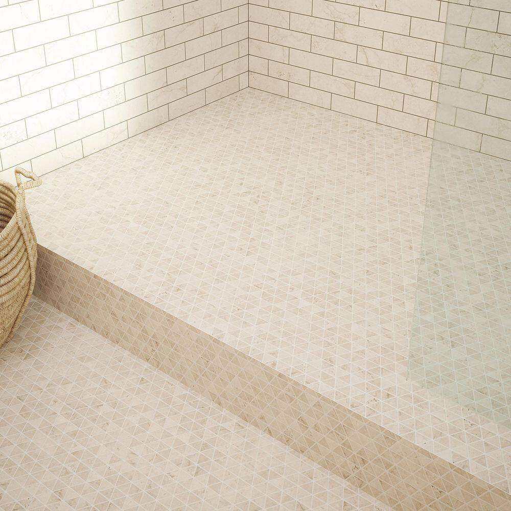 Cavern Vanilla Cream 11 In. X 10.875 In. Triangle Honed Marble Wall and Floor Mo