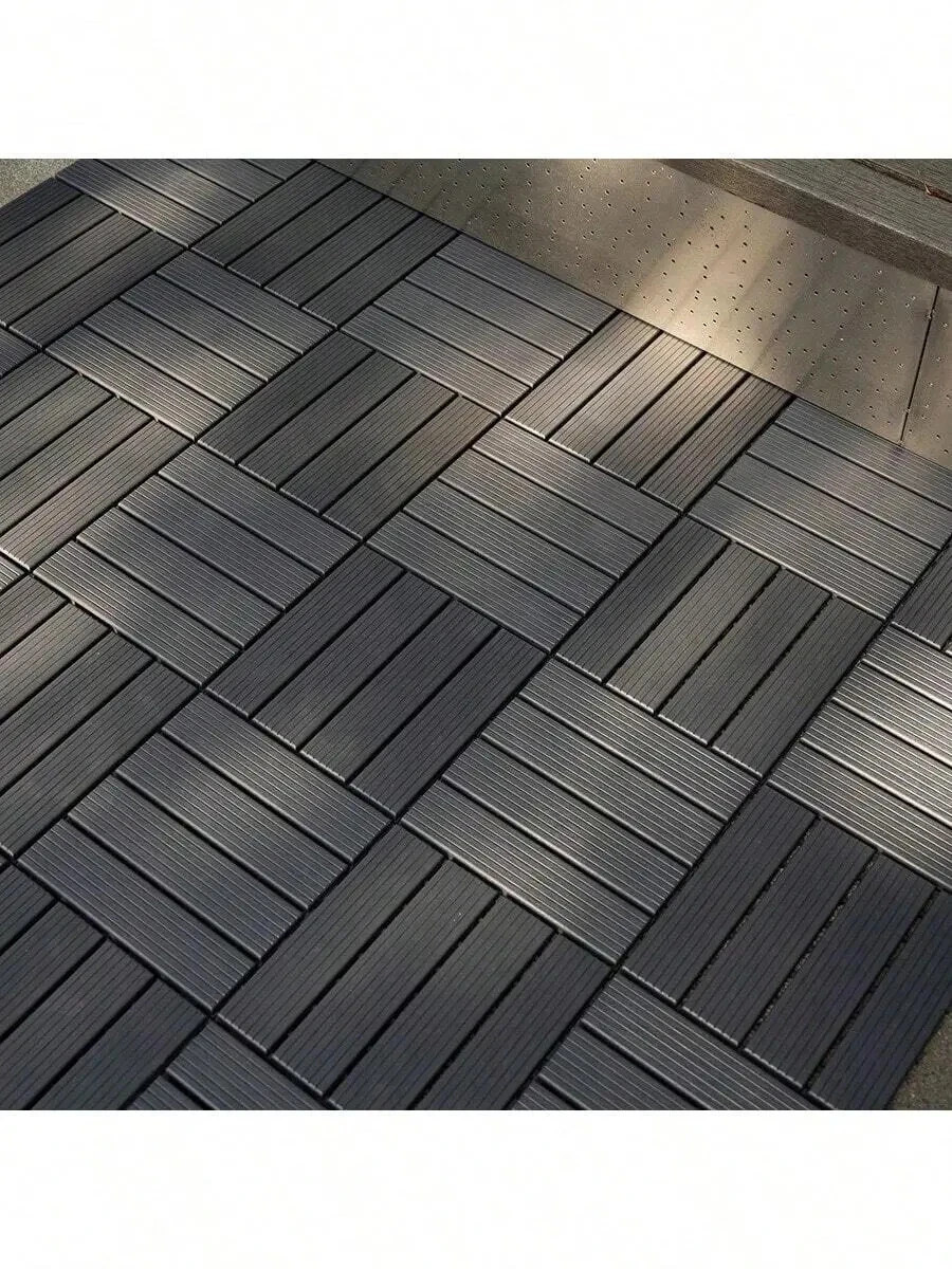 Plastic Interlocking Deck Tiles,11 Pcs 12″X12″Waterproof Outdoor DARK GRAY