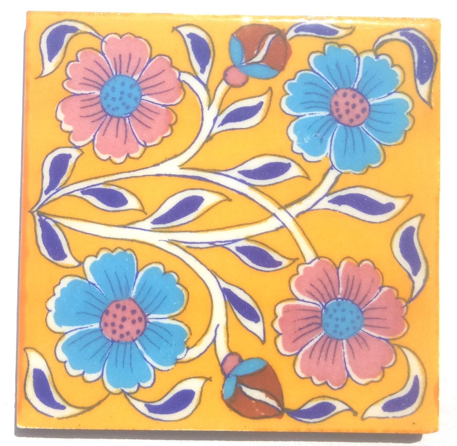 Interior Exterior Flooring Wall Ceramic Tile Yellow & Multi 4 x 4 in Set of 6