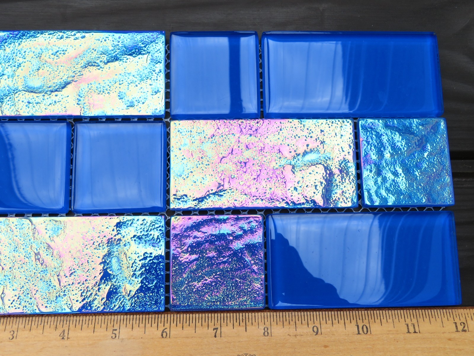 Tiles Iridescent Glass Weatherproof Sheet of 12″ x 6″ Wavy & Smooth Unused Blue