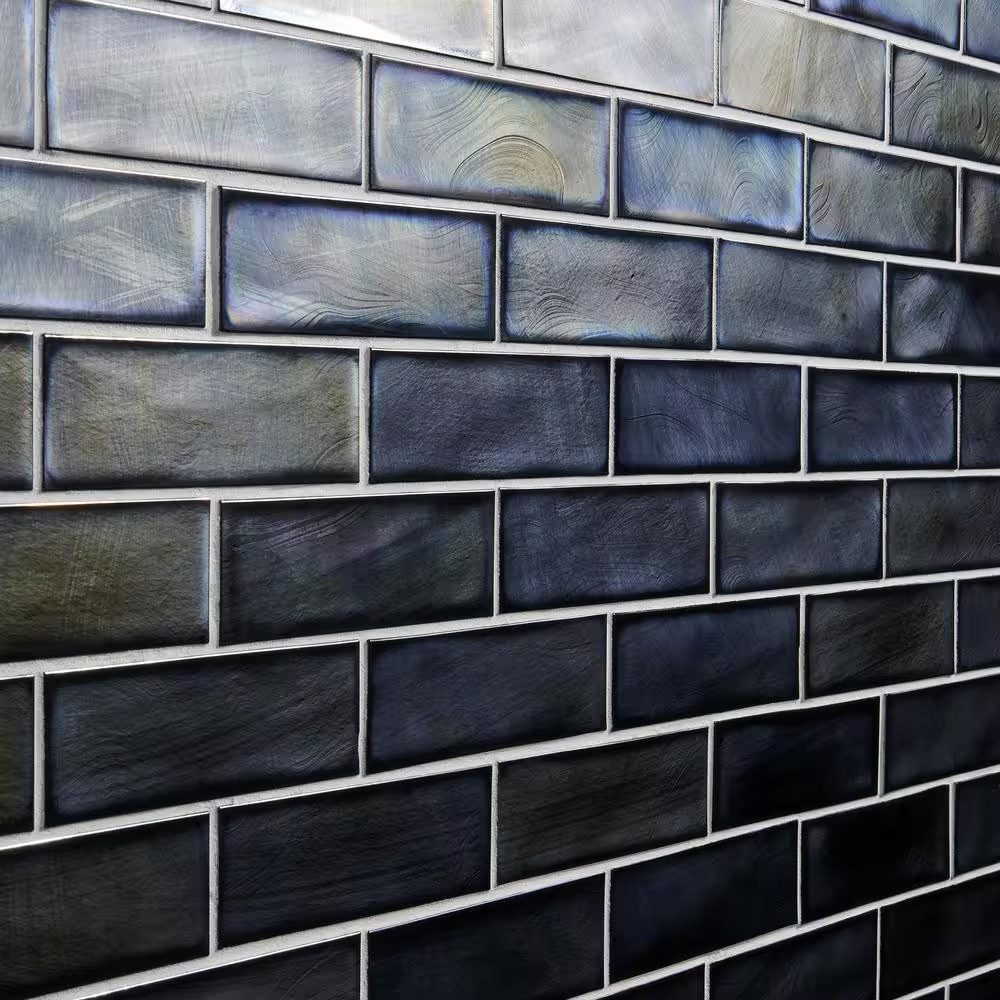 Glamor Iridescent Night Black 11.81 In. X 11.81 In. Polished Glass Wall Mosaic T