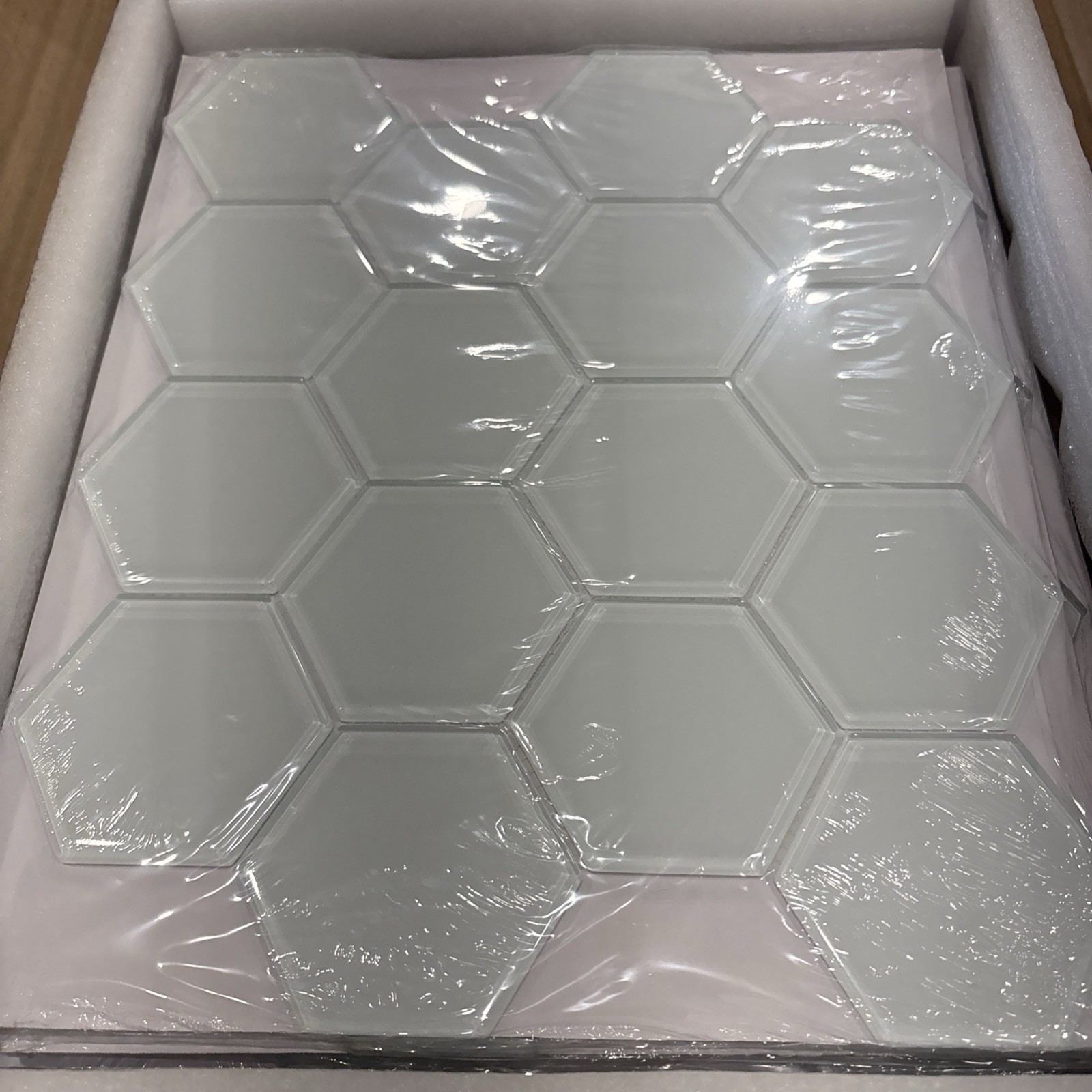 5 Sheets White Hexagon Glass MosaicTiles,12″ x 10″ Backsplash Tile