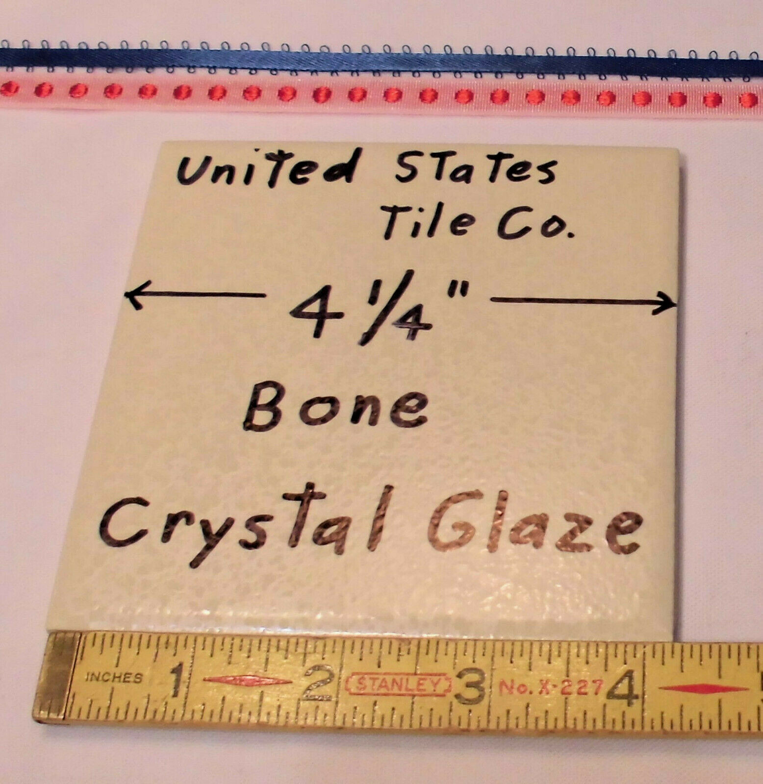 1 pc. *Bone* Ceramic Tiles 4-1/4″ Crystal Glazed /Crystalline (NOS) U.S.A.