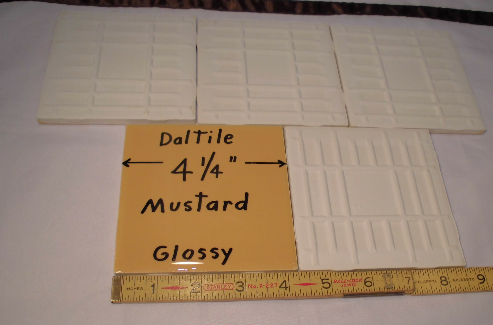 5 pcs. *Mustard* Glossy Ceramic Tiles by Daltile; 4-1/4″ New Stock; Yellow-Gold