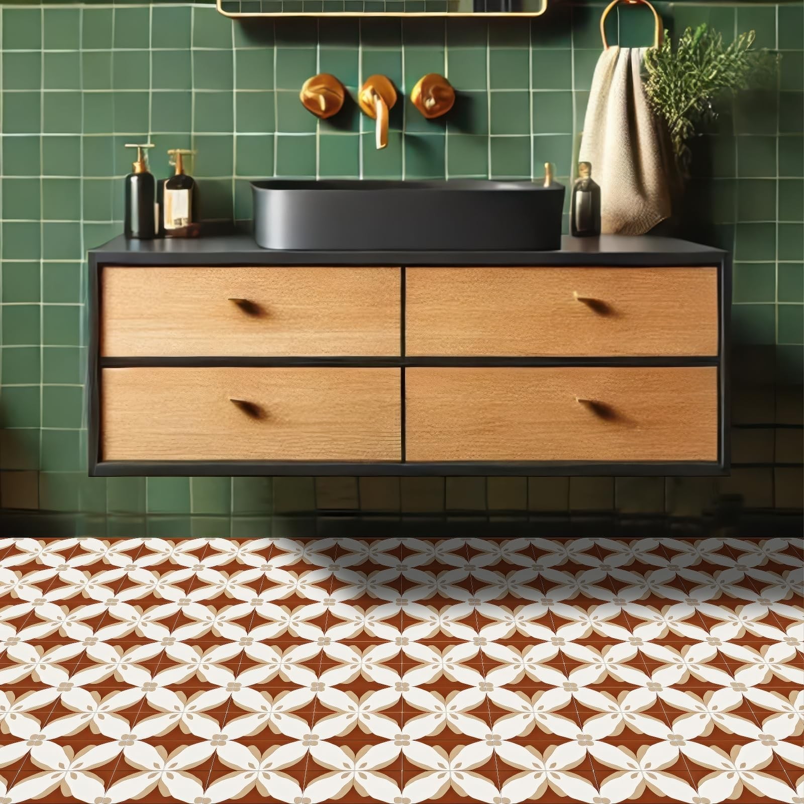 White Beige Brown Petal Pattern Floor 12×12 Vinyl Tile