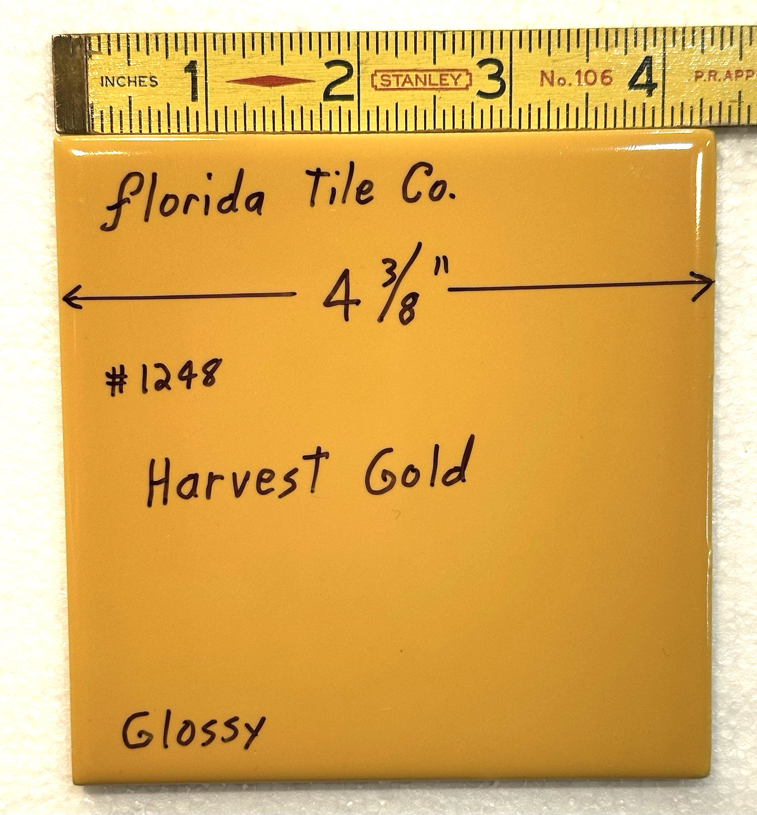 1 pc. Harvest Gold Yellow: 4-3/8″ Glossy Ceramic Tile by Florida Co. #1248 NEW