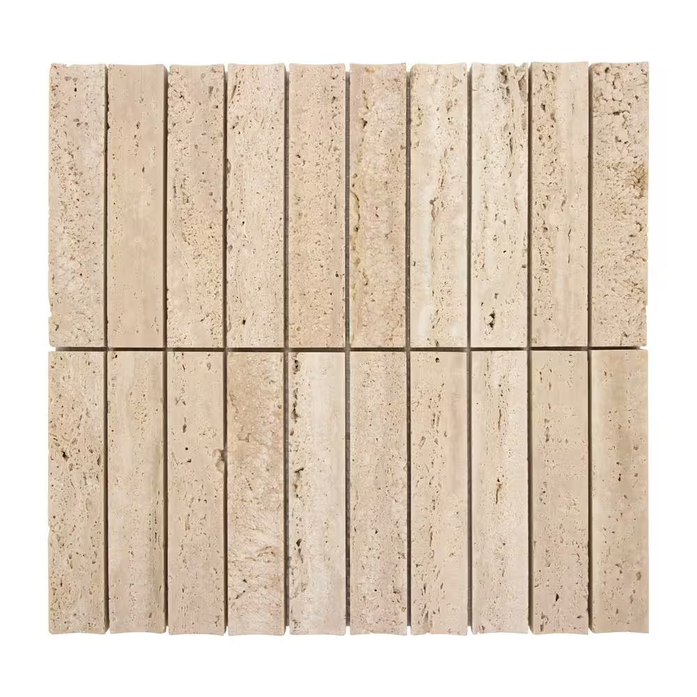 Stacked Travertine 11 In. X 12 In. Honed Fluted Natural Marble Wall Mosaic Tile