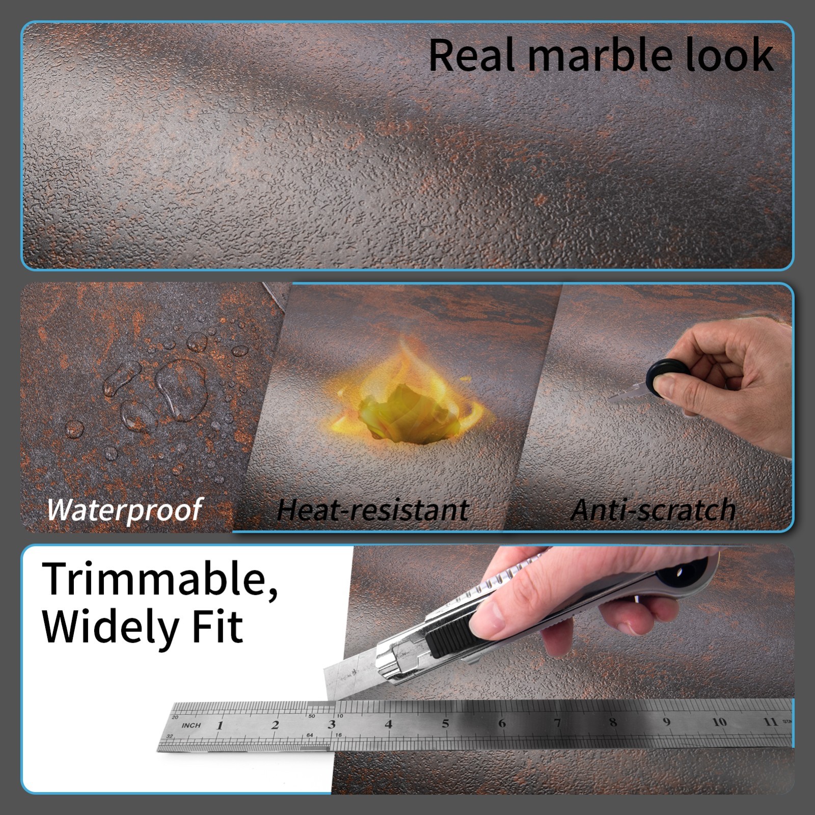 30-Pack Peel & Stick Vinyl Floor Tiles,12 x 12in Covers 30 Sq.ft – Rust Granite