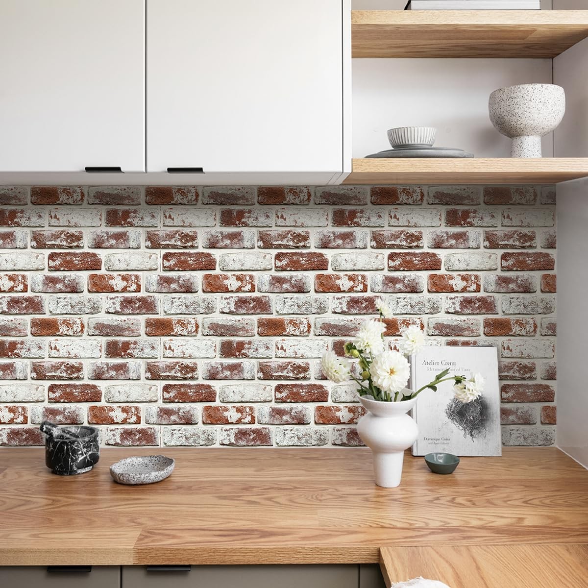 COMSTICKC 3D Faux Brick Wall Panels Peel and Stick,10 Pcs of 12″X12″,Small Si…