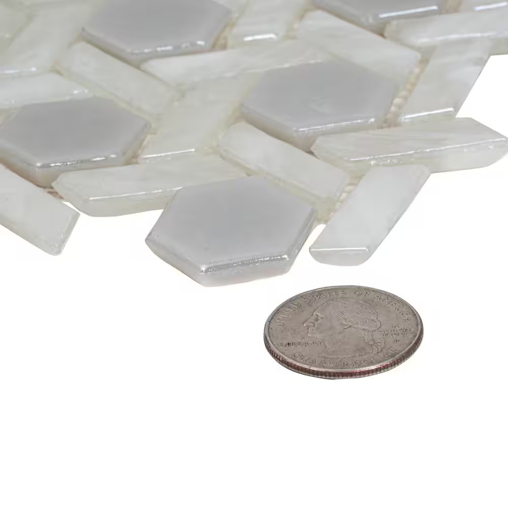 White 11.7 In. X 11.9 In. Hexagon Polished Glass Mosaic Floor and Wall Tile (10-