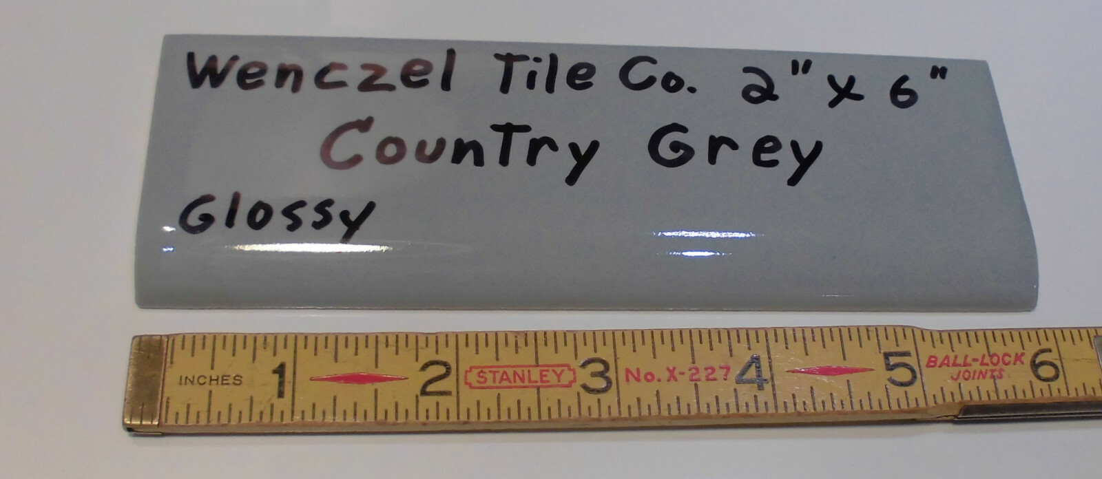 1 pc. Vintage Glossy *Country Gray* 2” X 6” Bullnose Ceramic Tile by Wenczel Co.