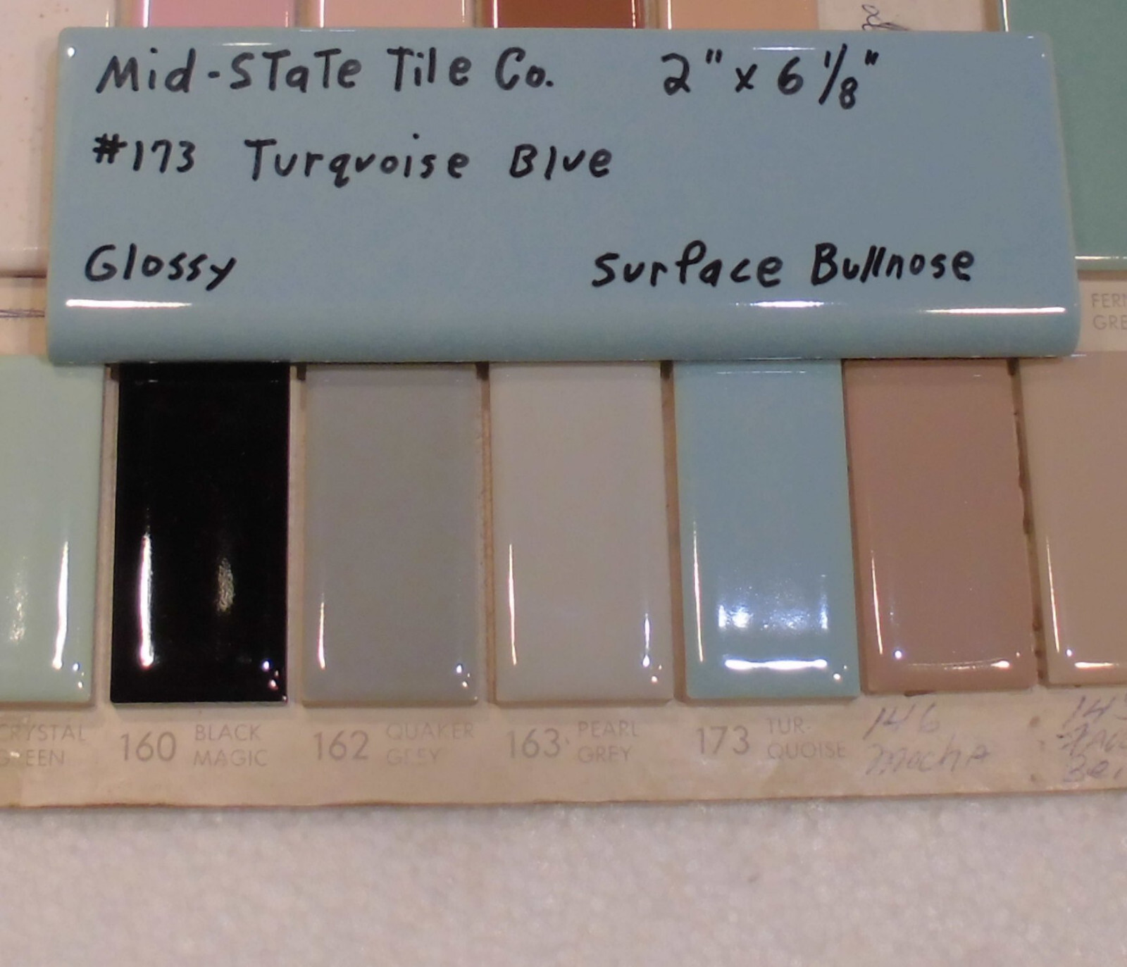 1 pc. Turquoise – Blue: 2” X 6” Surface Bullnose Ceramic Tile by MID-STATE NOS