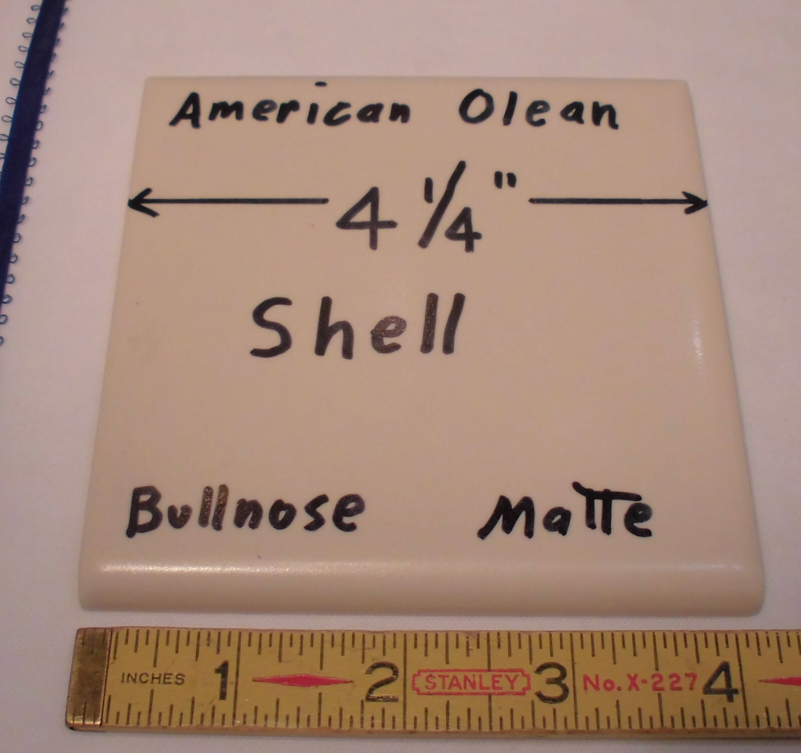 1 pc. Shell; Bullnose Matte Ceramic Tile; American Olean Co. 4-1/4″ Hint of Pink