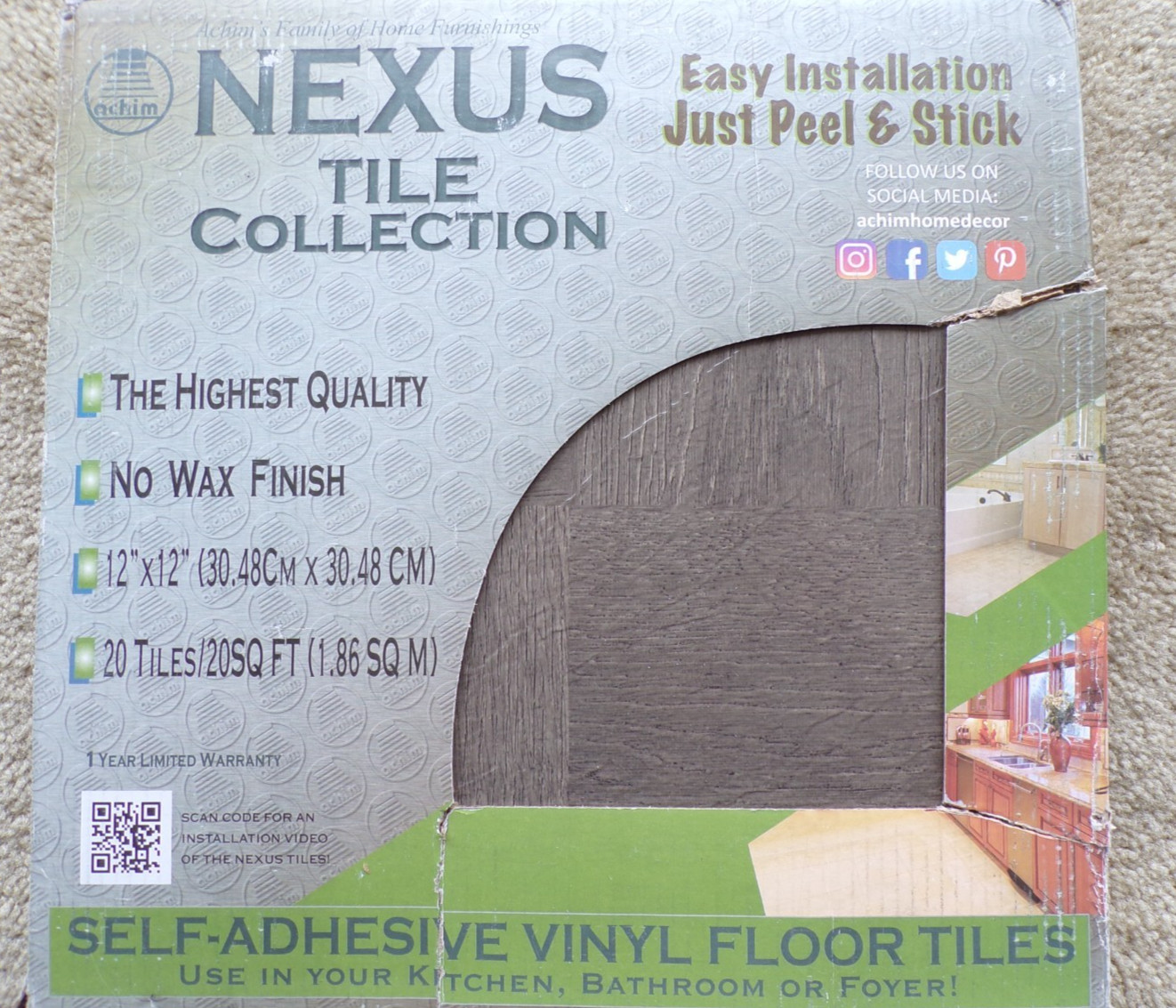Nexus Self Adhesive 12-Inch Vinyl Floor Tiles, 20 Tiles – gray – 12″ x 12″ @hS