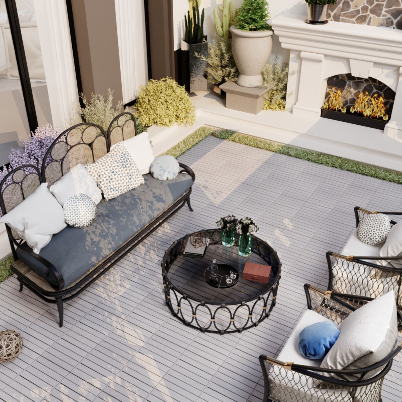 30 PCS Interlocking Deck Tiles Striped Pattern .12″ x 12″