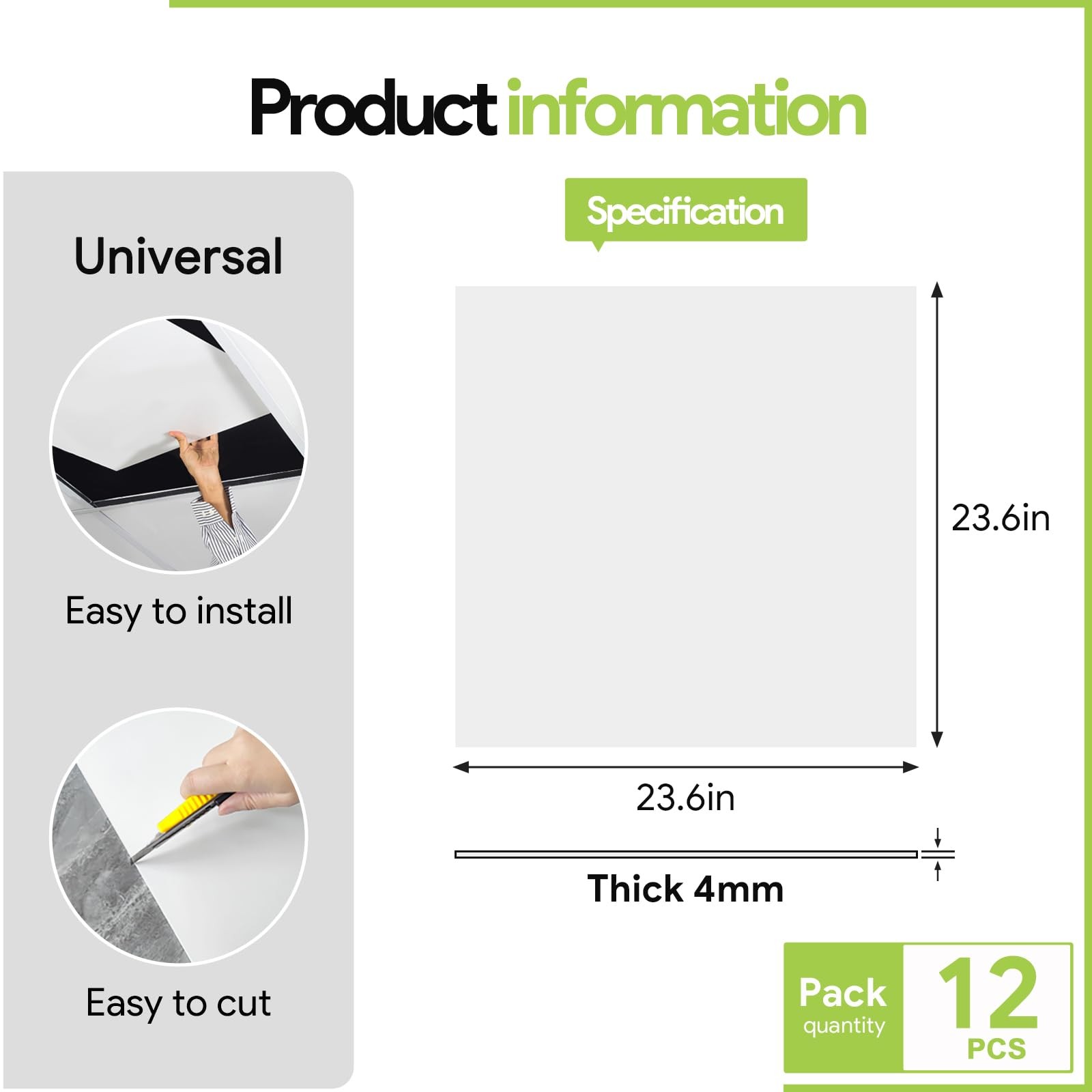 2×2 PVC Drop Ceiling Tiles 12 Pack Waterproof Fire Rated Commercial Grade