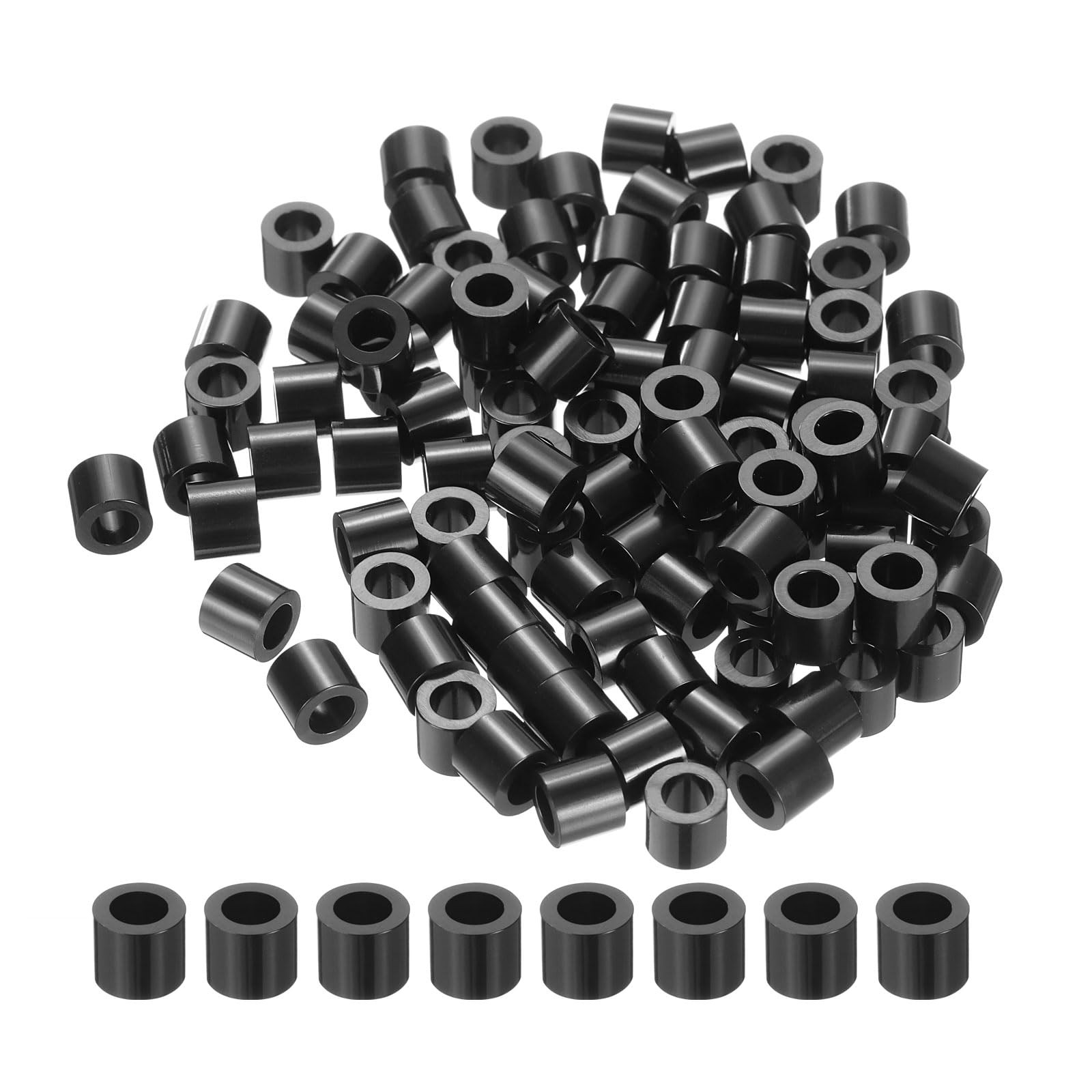 uxcell 100pcs Nylon Round Spacers 4mm ID, 7mm OD, 6mm Height, balck