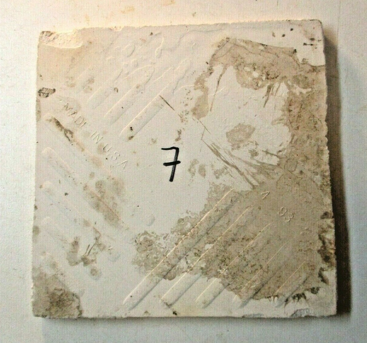 1 Wall Tile US Ceramic USA Delft Blue 4-1/4″ Sq Off White Gloss Dimpled Vtg 1993