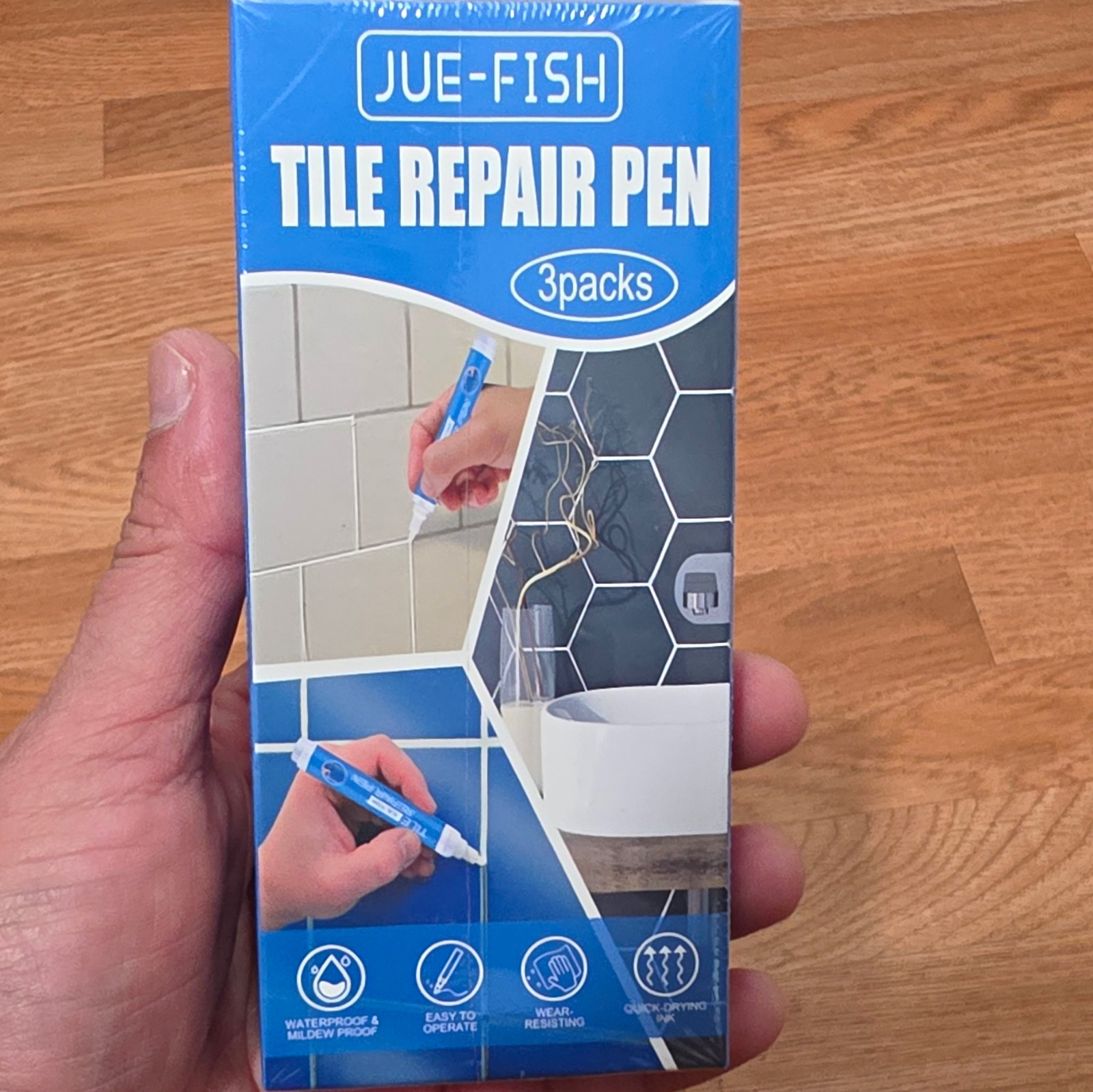 JUE-FISH Tile Repair Pen 3-Pack Blue White Cement Waterproof Quick-Drying