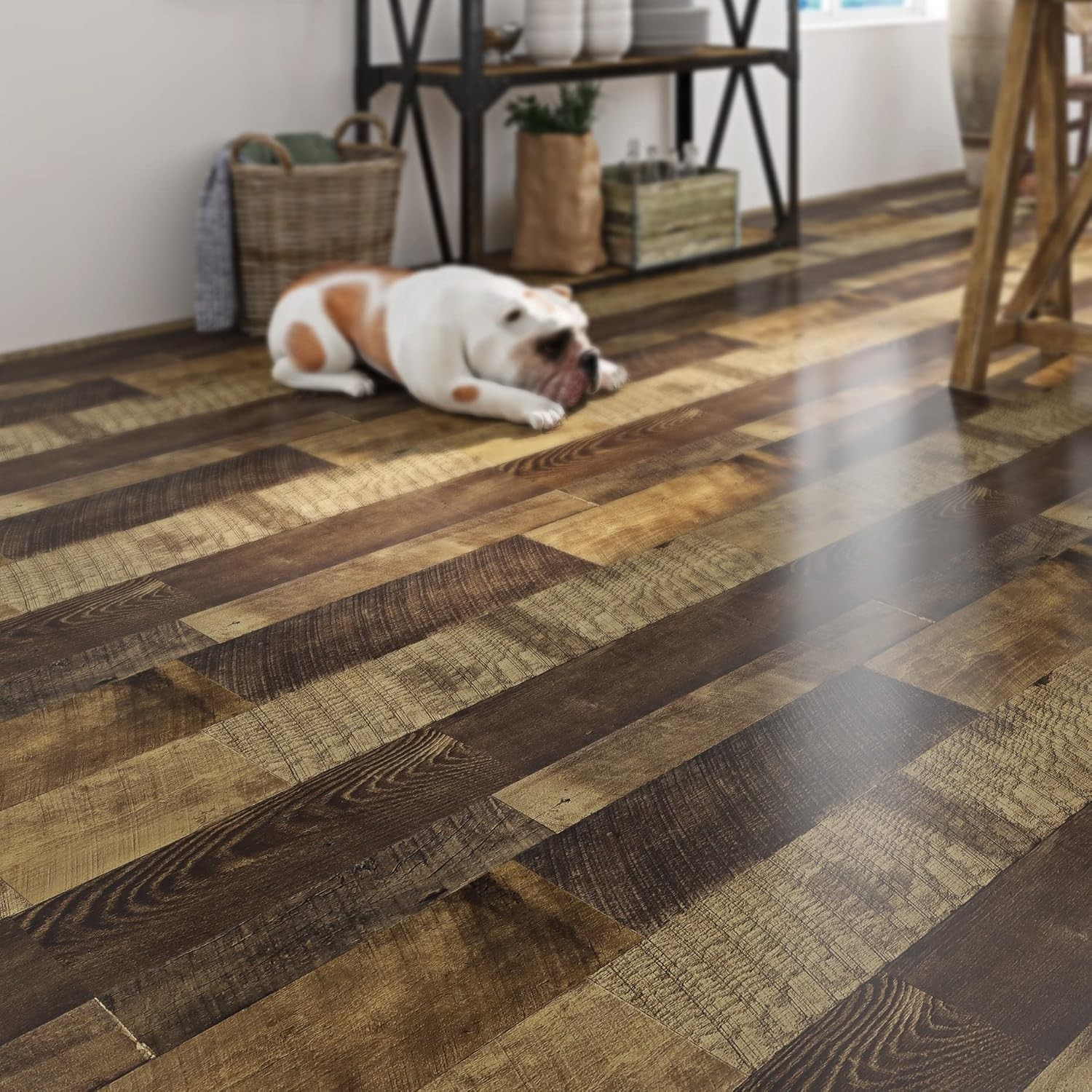 Eco-Friendly Peel and Stick Reclaimed Wood Wall and Floor Covering, 8.65 sq.ft