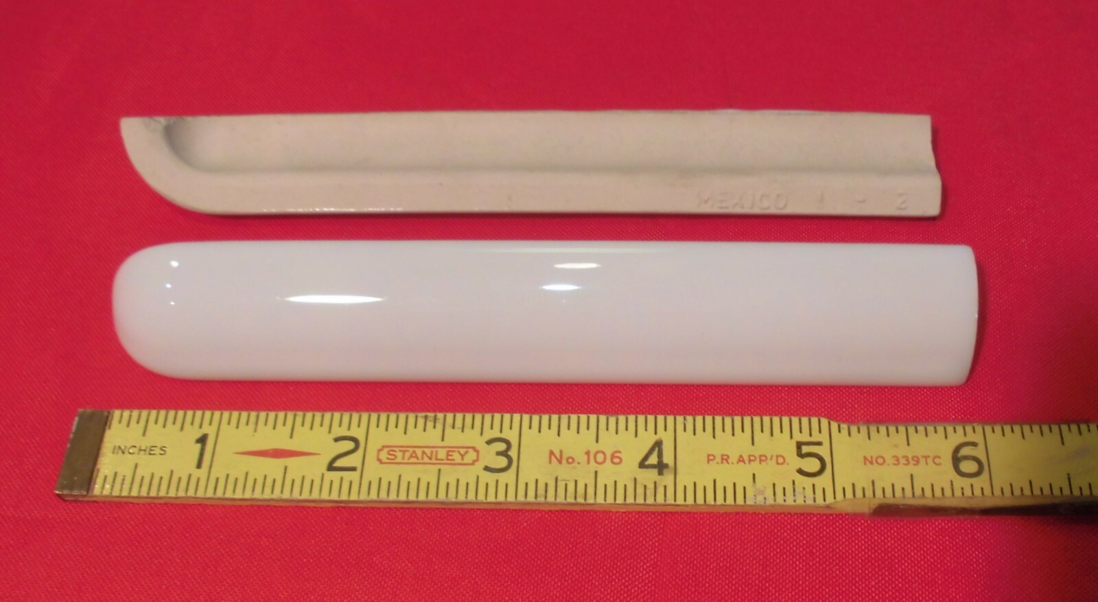 2 pcs. *Gloss White* Ceramic Quarter Round Tiles 1″ X 6″ Finished Corner Beak