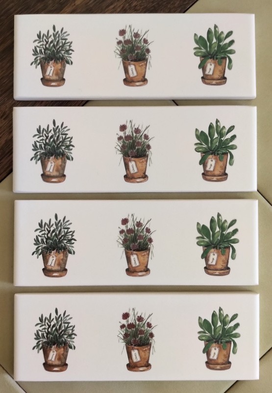 Lot (4 pieces) White Field Accent Potted Herbs Wall Tiles – Rosemary Chives Sage