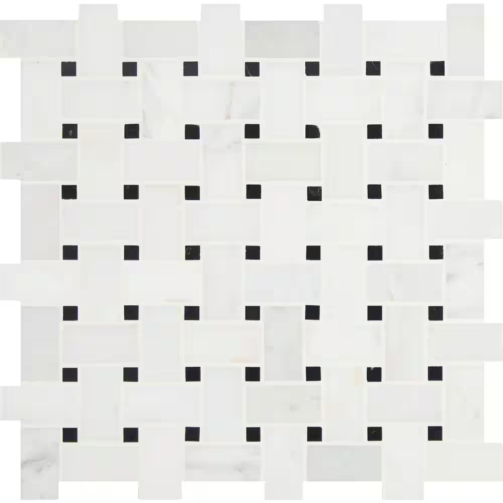 Greecian White Basket Weave 12 In. X 12 In. X 10Mm Honed Marble Mesh-Mounted Mos