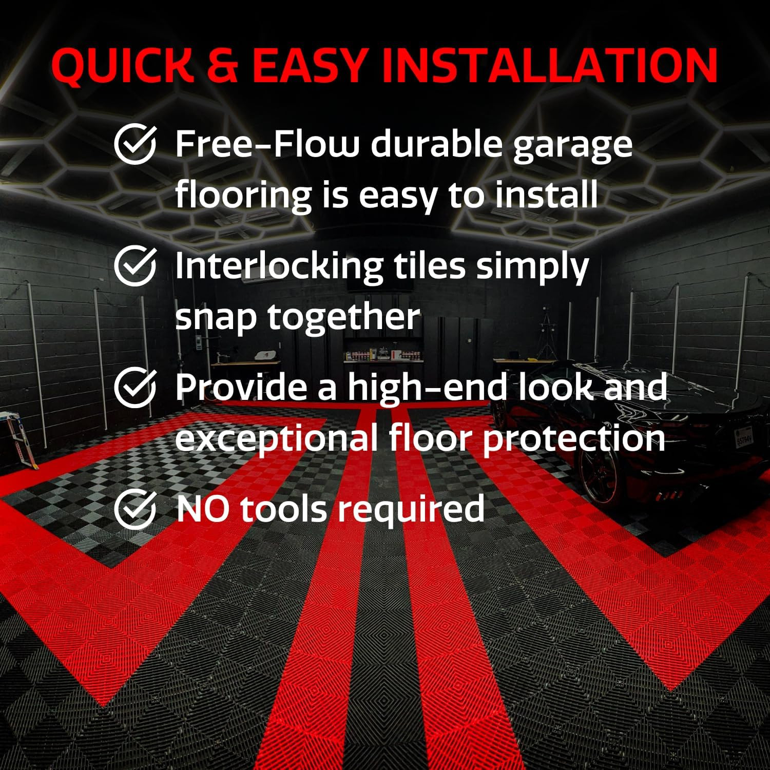 Big Floors Racedeck Garage Floor Tiles, Interlocking Garage Flooring, Free-Flow