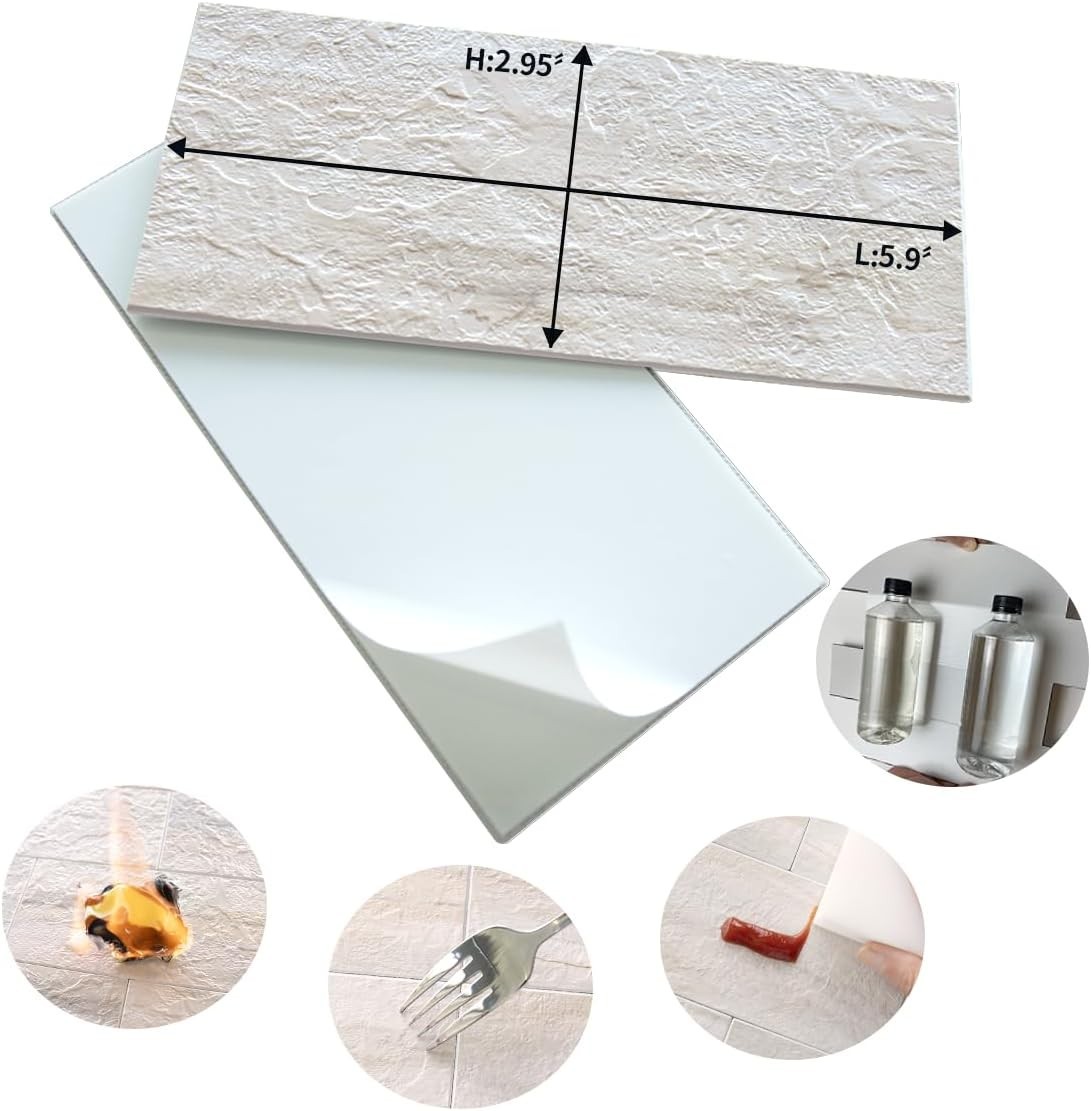 4-Piece Beige Slate Peel and Stick Backsplash Wall Tiles, 3″ x 6″ PVC Faux St…