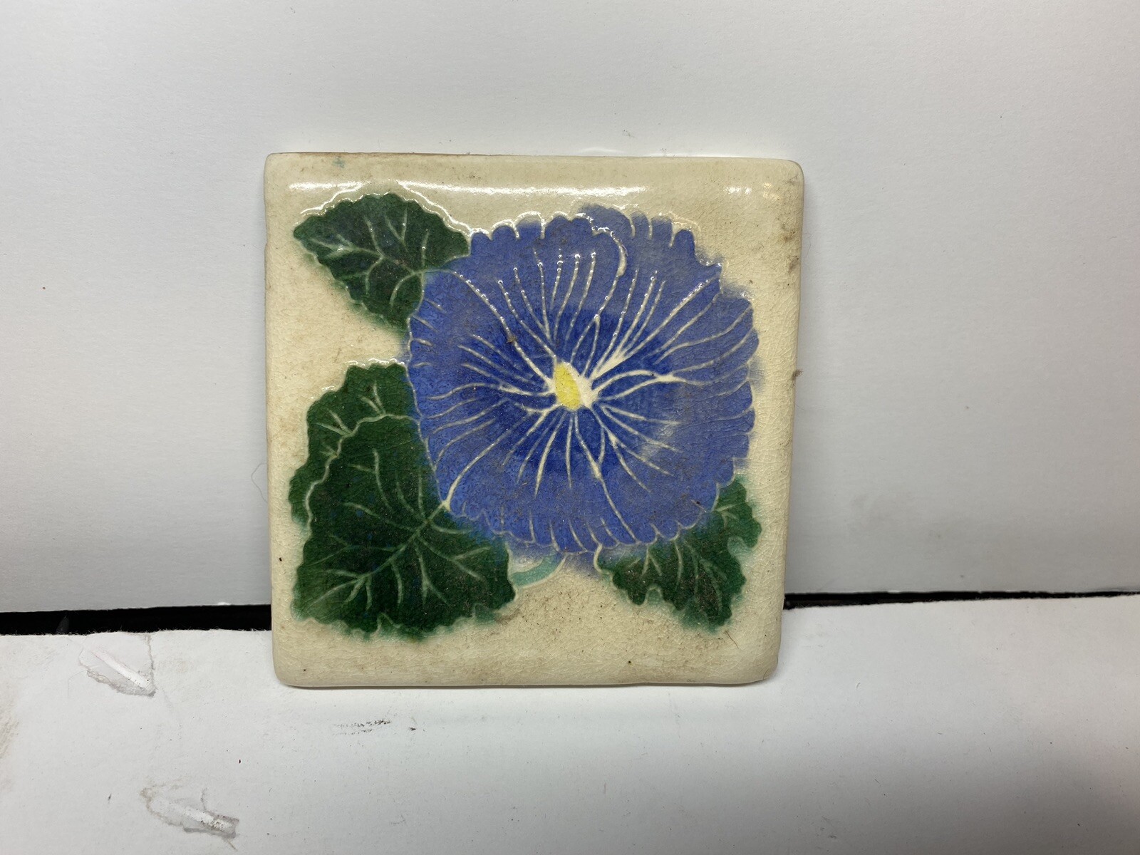 Vintage Ceramic Porcelain Kiln Fired Floral 4” Tile