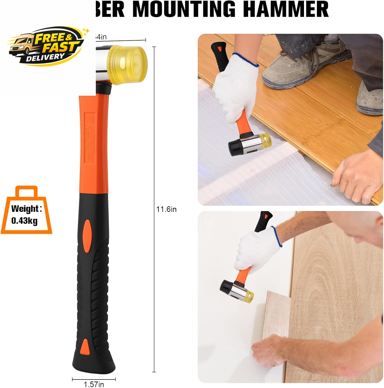 43-Piece Laminate Flooring Tools with Sturdy Double-Ended Hammer, Steel Return H