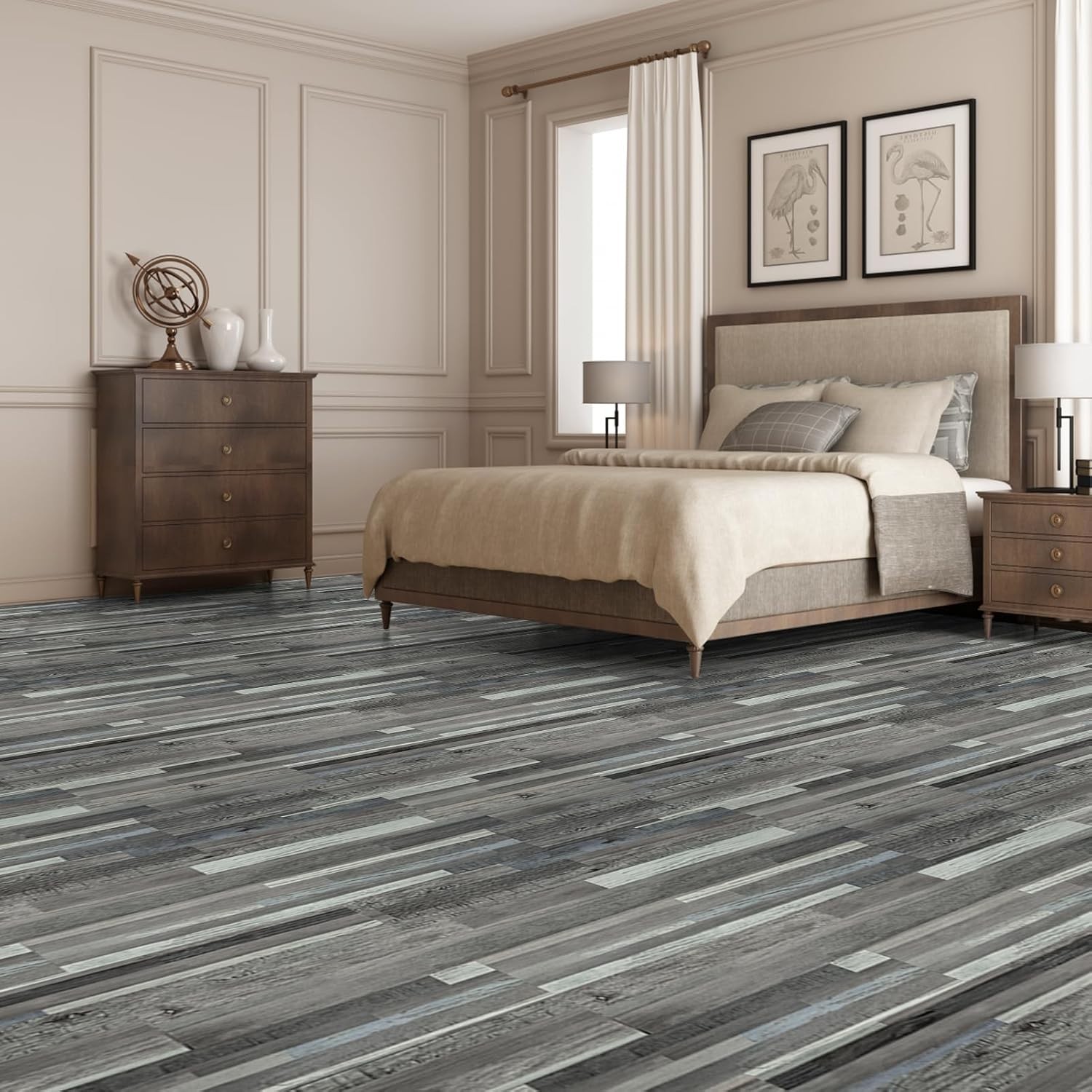 Peel and Stick Vinyl Plank Flooring Tiles in Grey Wood Look