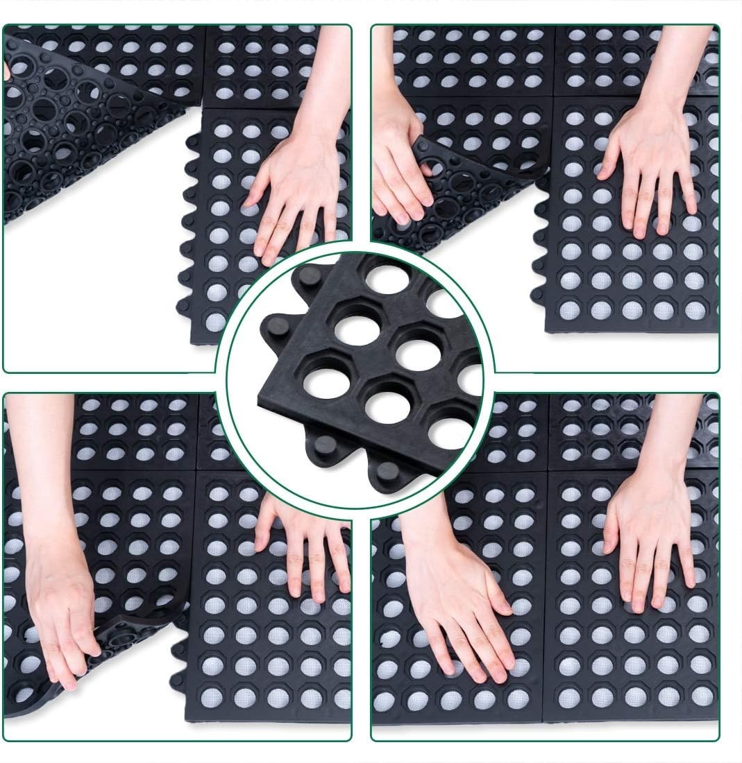 9 Pack 11.8″ x 11.8″ Modular Rubber Interlocking Floor Tiles Kitchen Shower pool