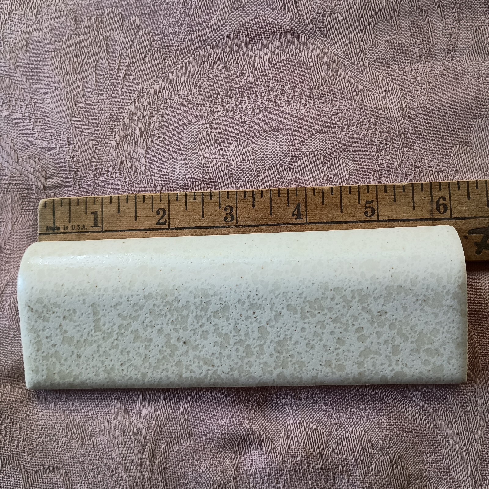 Vintage Glossy Ceramic Radius Bullnose Tile NOS Unknown Cream & Beige Yellowish