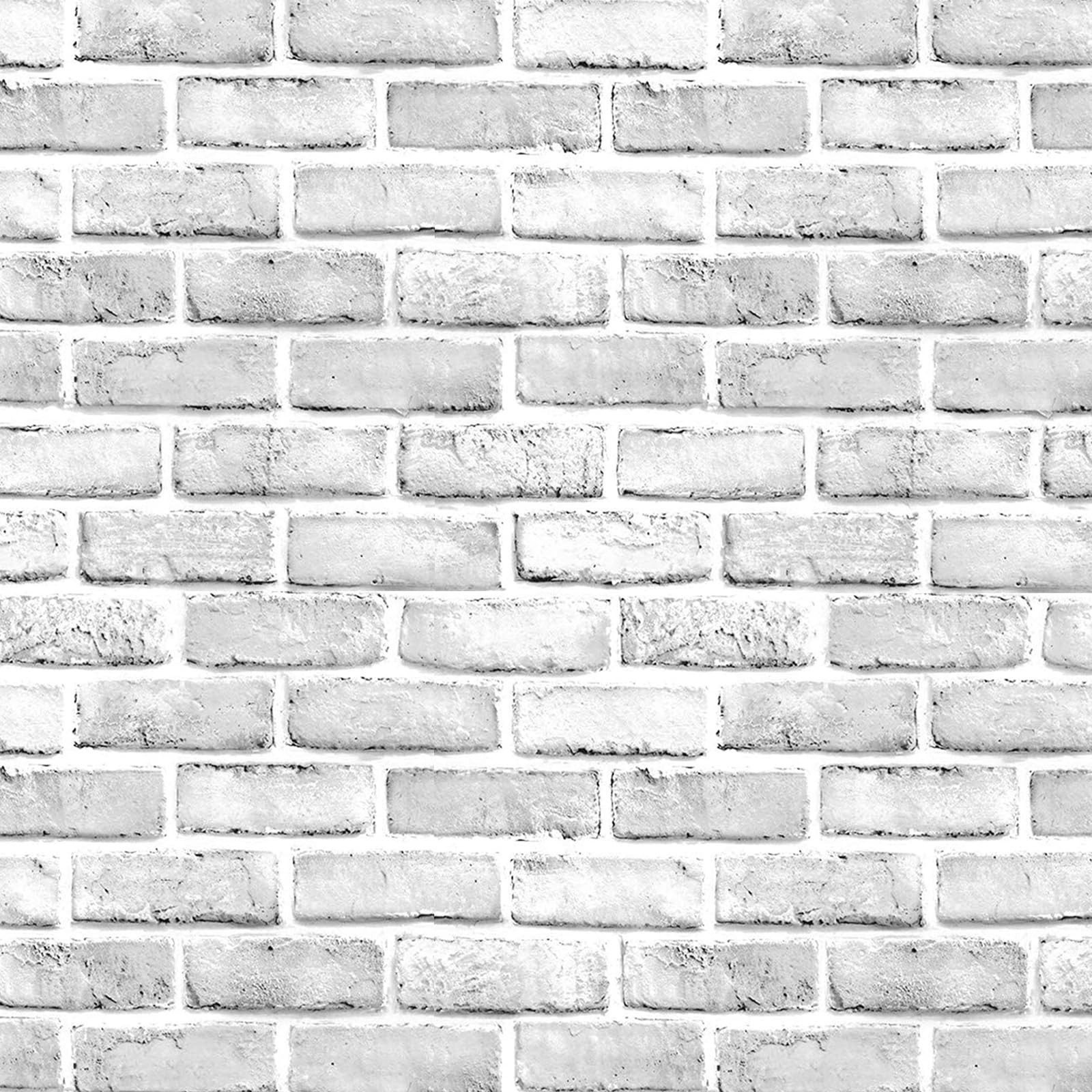 Shackcom Gray-White Brick Wallpaper 2 Rolls 17.5″ x 393″ Self-Adhesive Peel a…