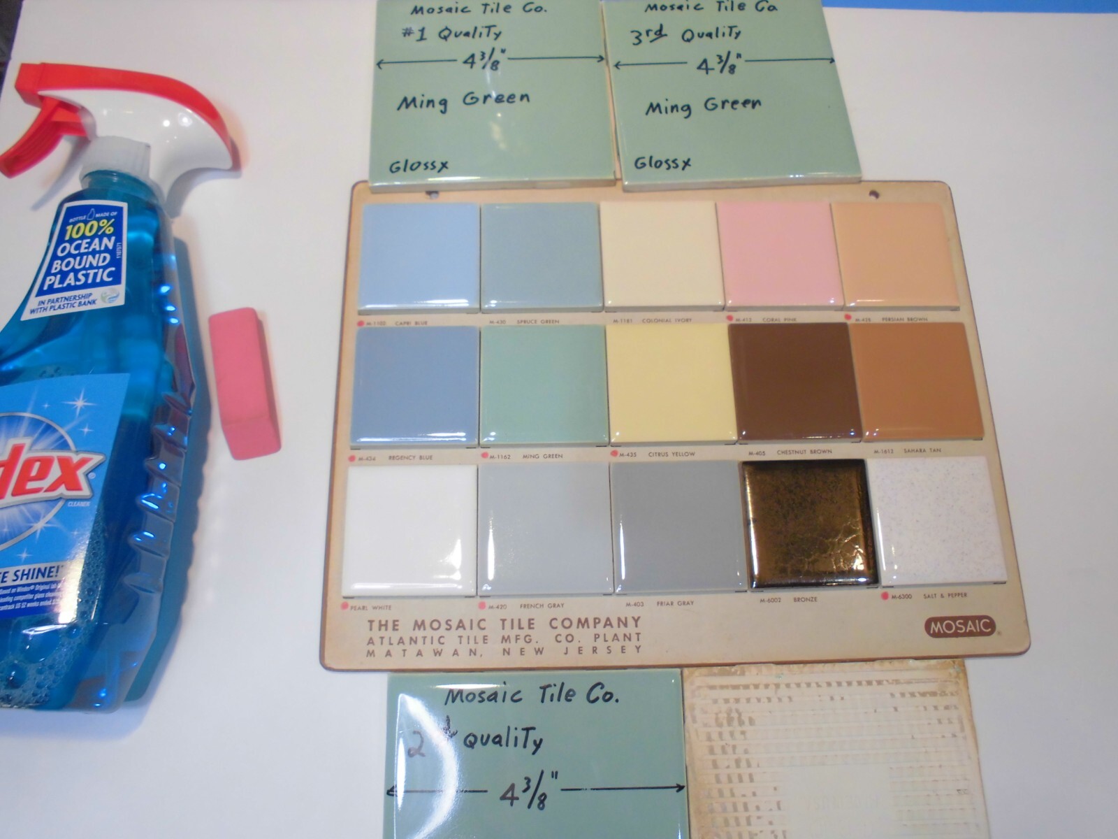 1 pc. Ming Green: 4-3/8″ Glossy Ceramic Tile: by Mosaic Co. Used from 1950’s