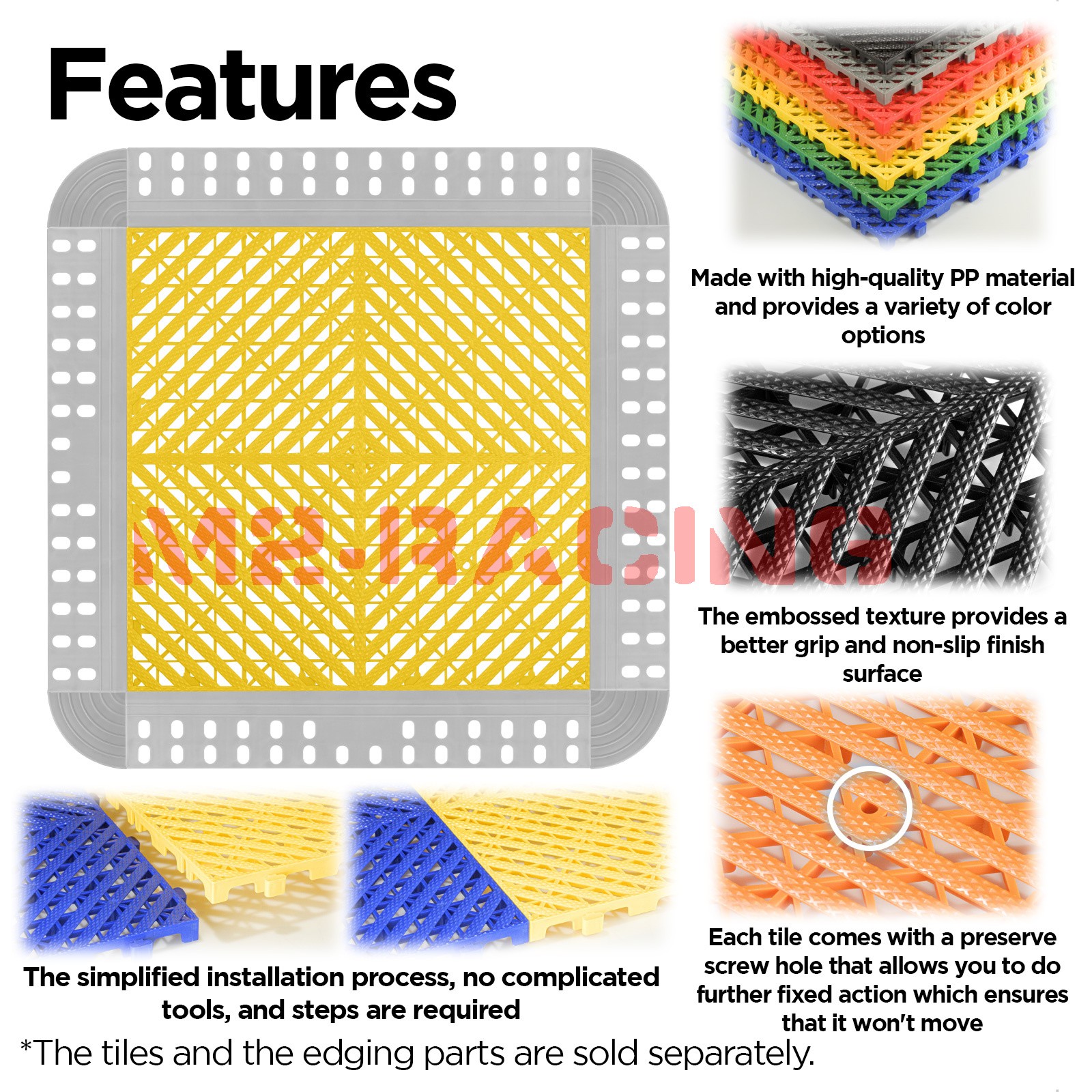 42pcs 16″x16″ Yellow Garage Floor Mat Perforated Flooring Tile Shop Interlocking
