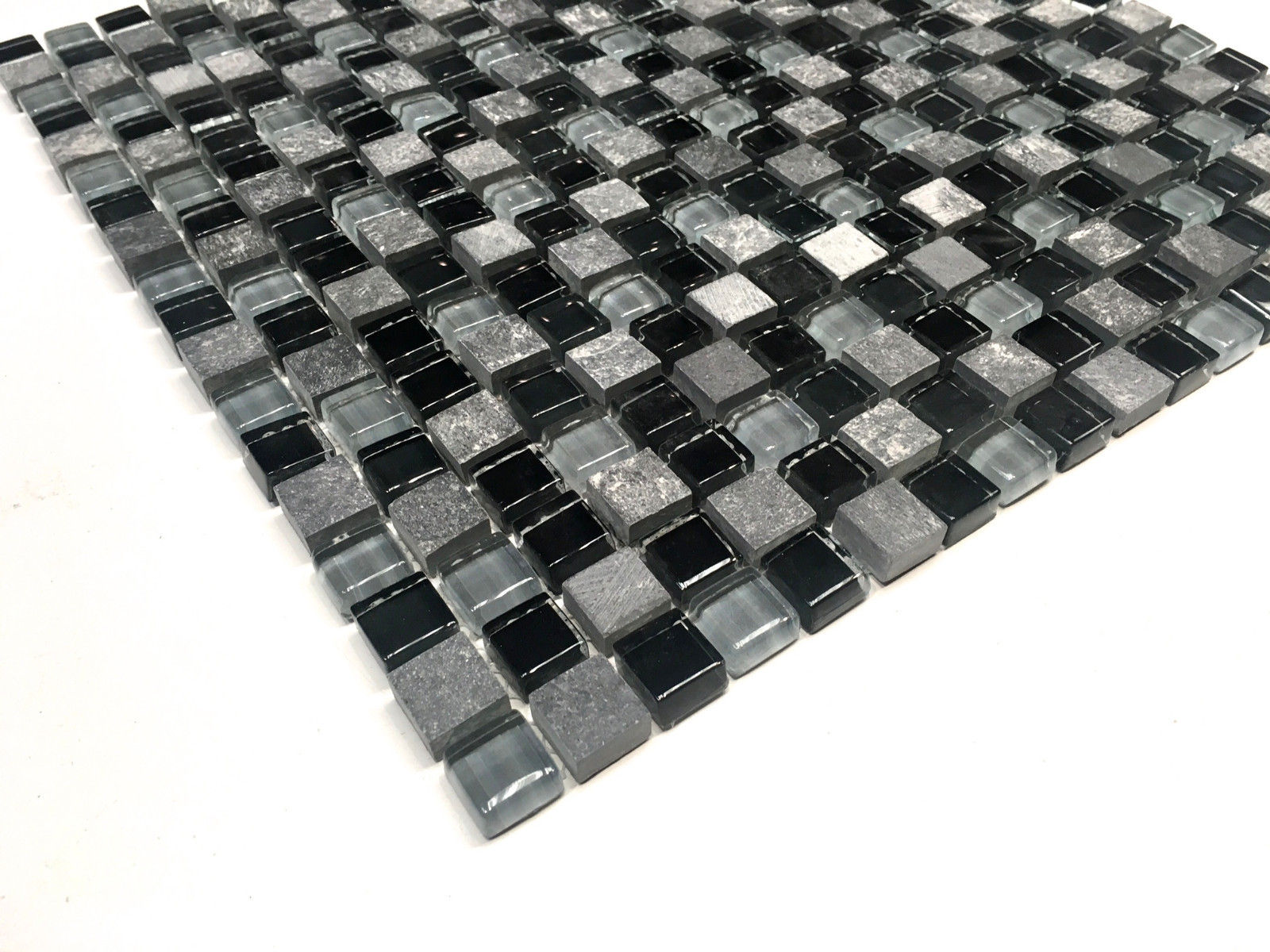 La Jacond 5/8″ x 5/8″ Slate and Glass Blend Mosaic Wall Tile Backsplash