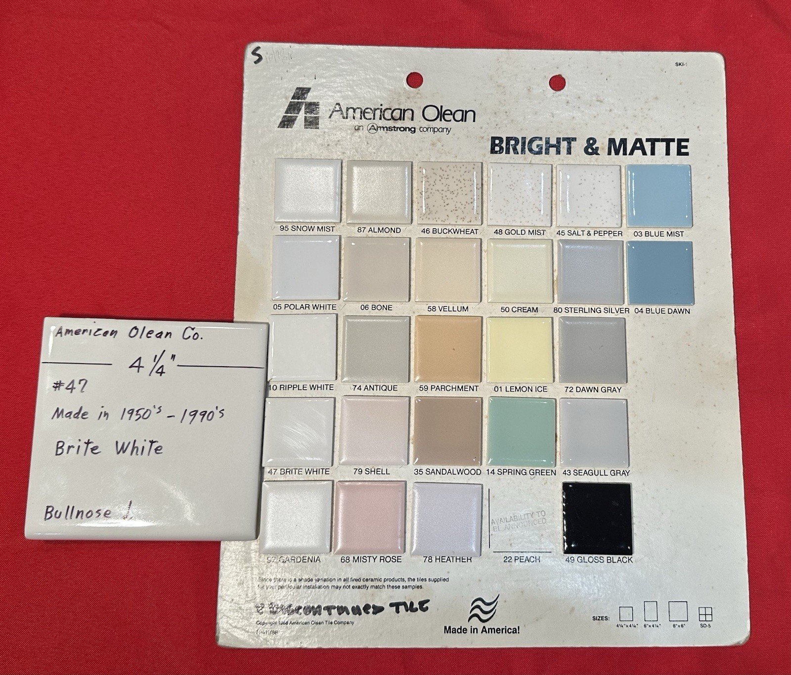 1 pc. Brite Gloss White #47: 4-1/4″ Ceramic Bullnose Tile by American Olean