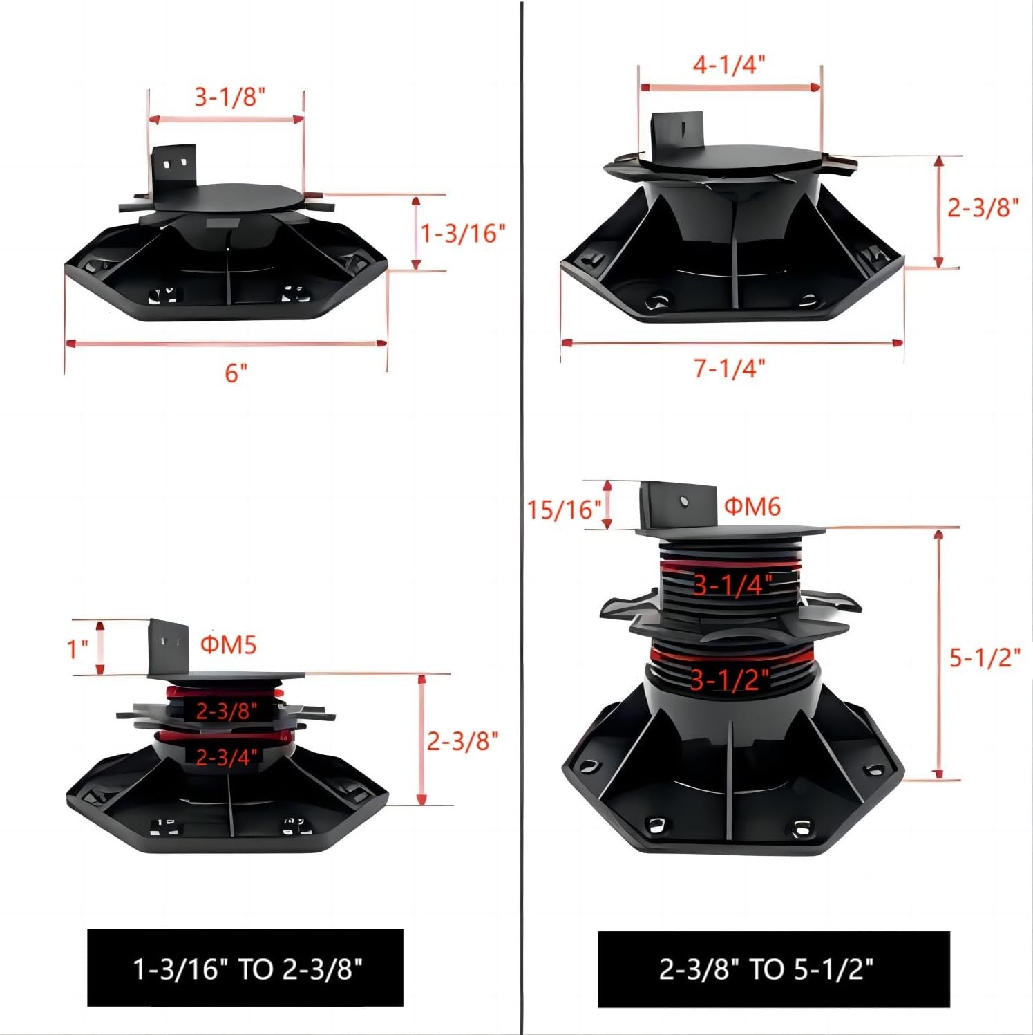 12-Pack Adjustable Deck Support Pedestal – Elevate Floors from 2-3/8″ to 5-1/2″