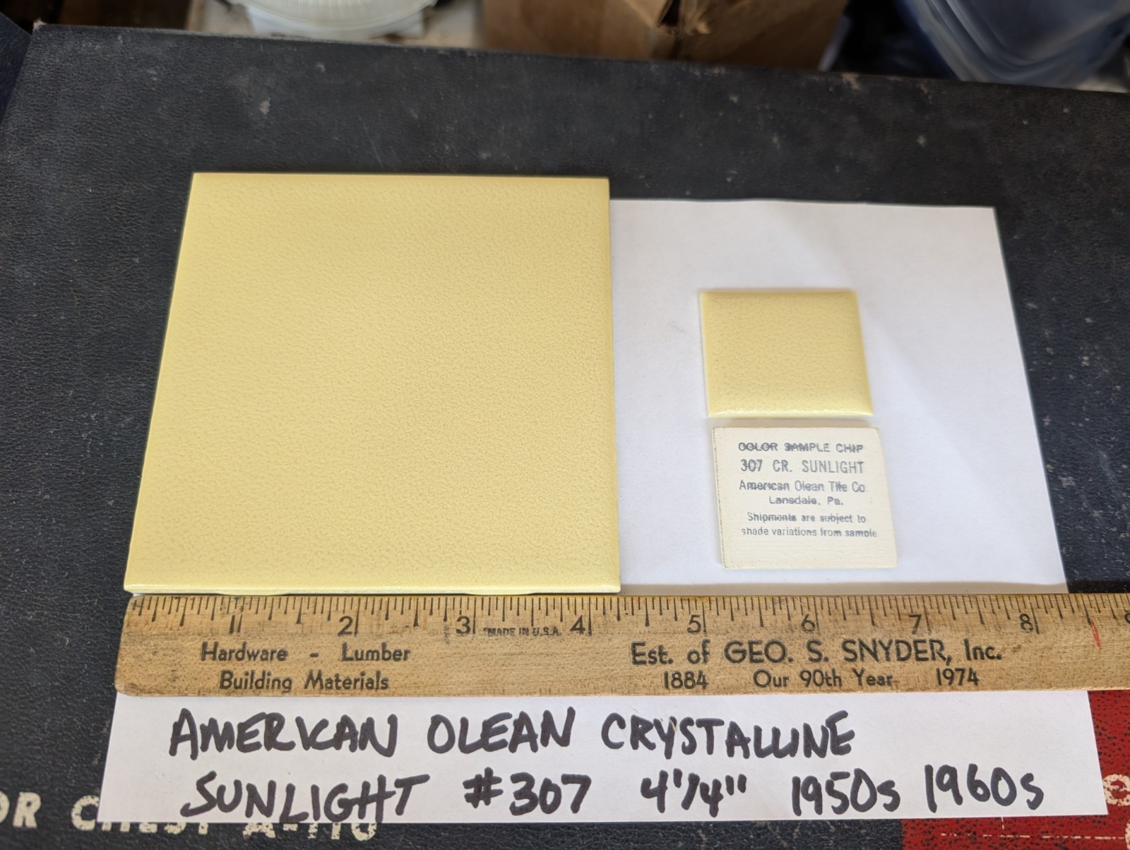 2 pc American Olean Crystalline #307 SUNLIGHT Yellow Square Ceramic Tile 4-1/4″