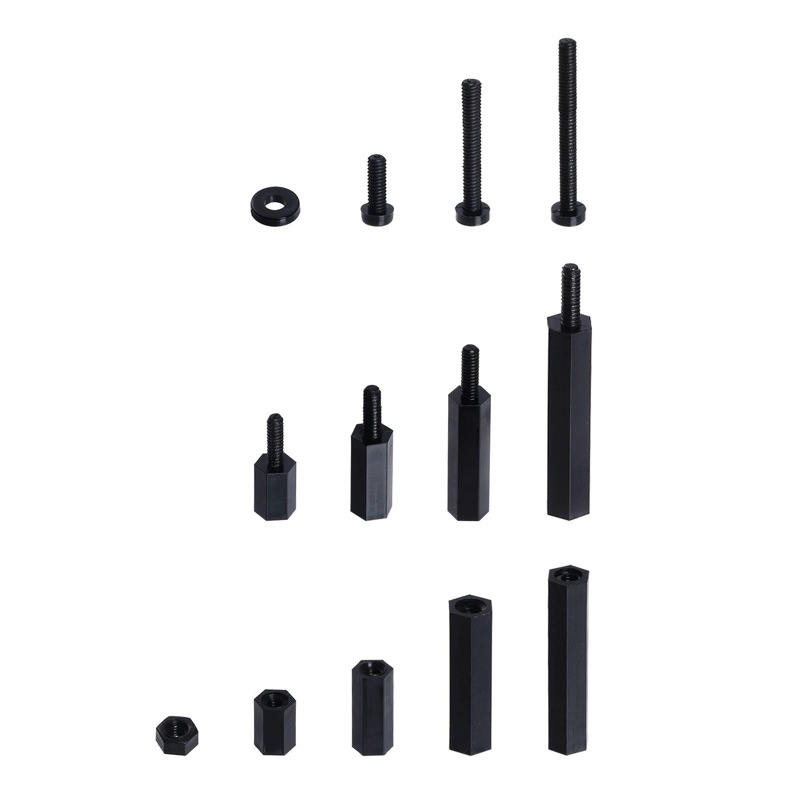 Lystaii 320pcs M2 Nylon Hex Spacer Standoff Kit Male Female Screw M2, Black